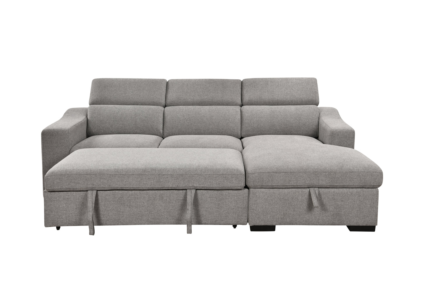 103'' inch Convertible Sectional Sofa with Storage Chaise, Adjustable Headrests, L-shaped Sleeper Corner Sectional Sofa with a Pull-Out Bed ,a USB Charging,and a Cup Holder,Light Gray