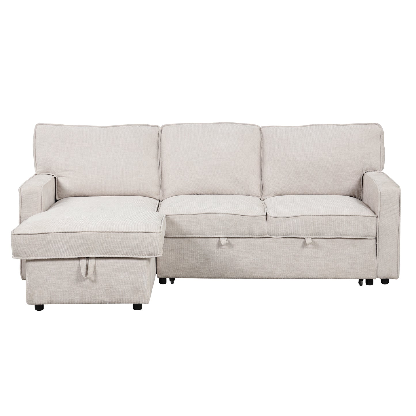 U_STYLE Upholstery Sleeper Sectional Sofa with Storage Space, USB port, 2 cup holders on Back Cushions(same sku; WY000335AAA)