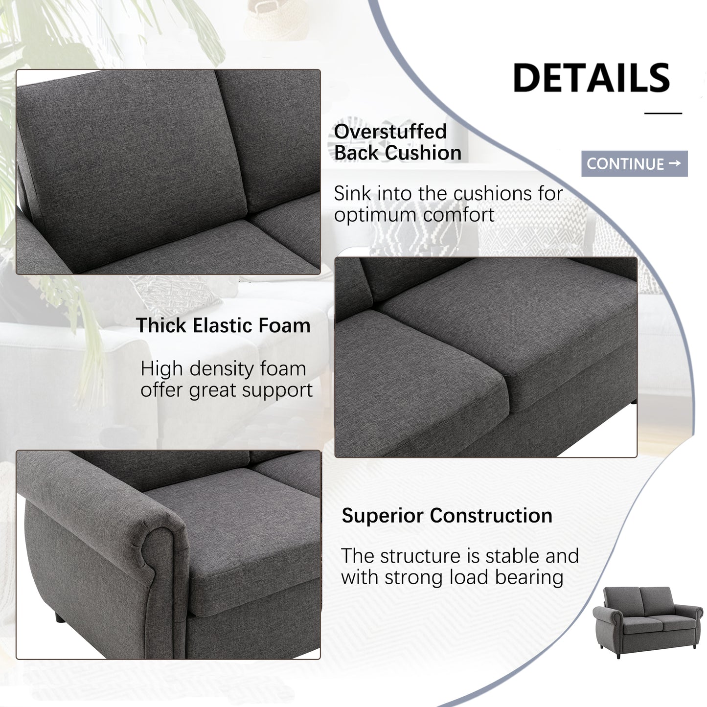 57.9" Orisfur Pull Out Sofa Bed  Loveseat Sleeper with Twin Size Memory Mattress with Two USB Ports for Living Room Spaces (Old SKU:WF305474AAE), Grey