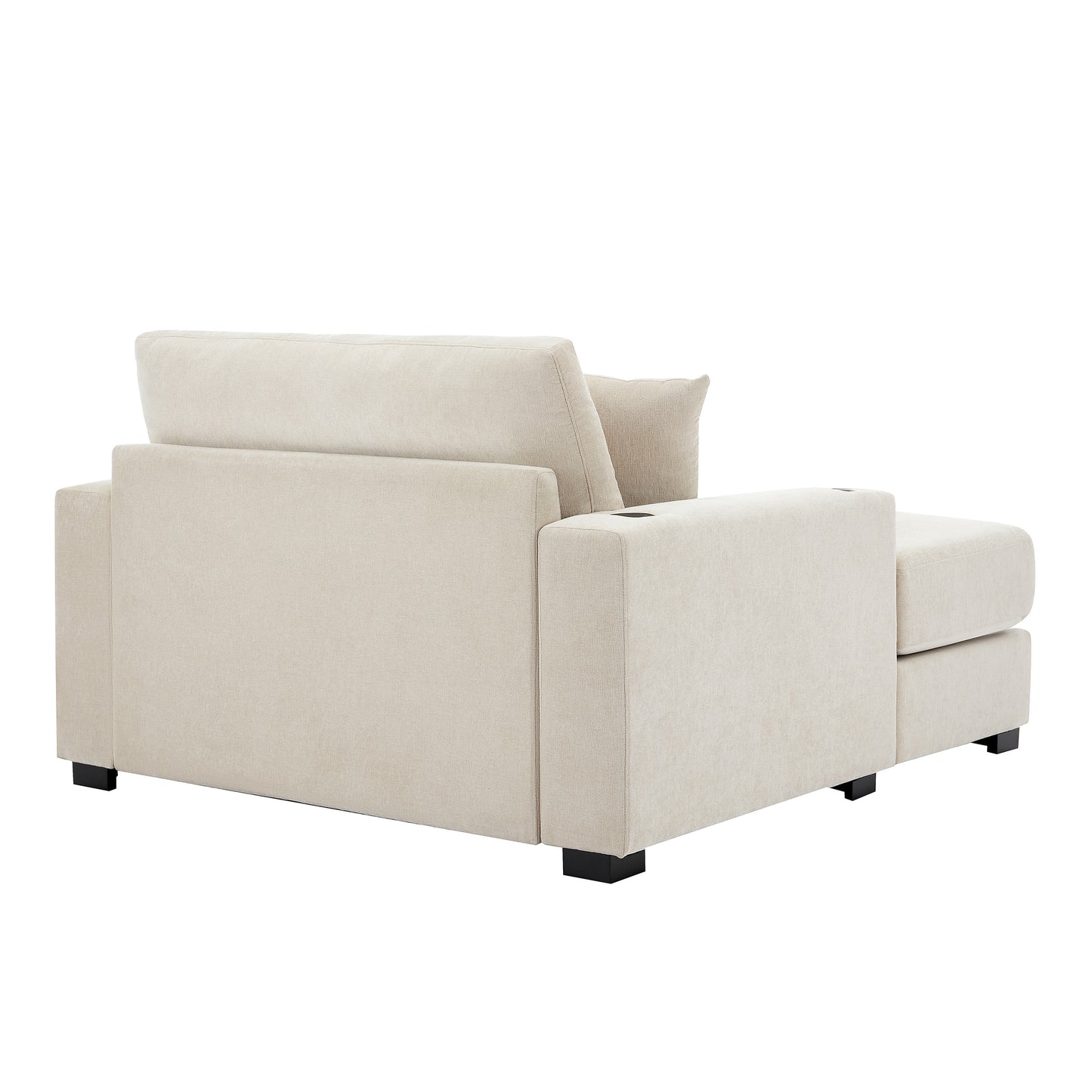 55" Oversized Chaise Lounger Modern Style Sofa Couch ,with Pillows, Charge Station & Cup Holders, Chenille Fabric, Cream