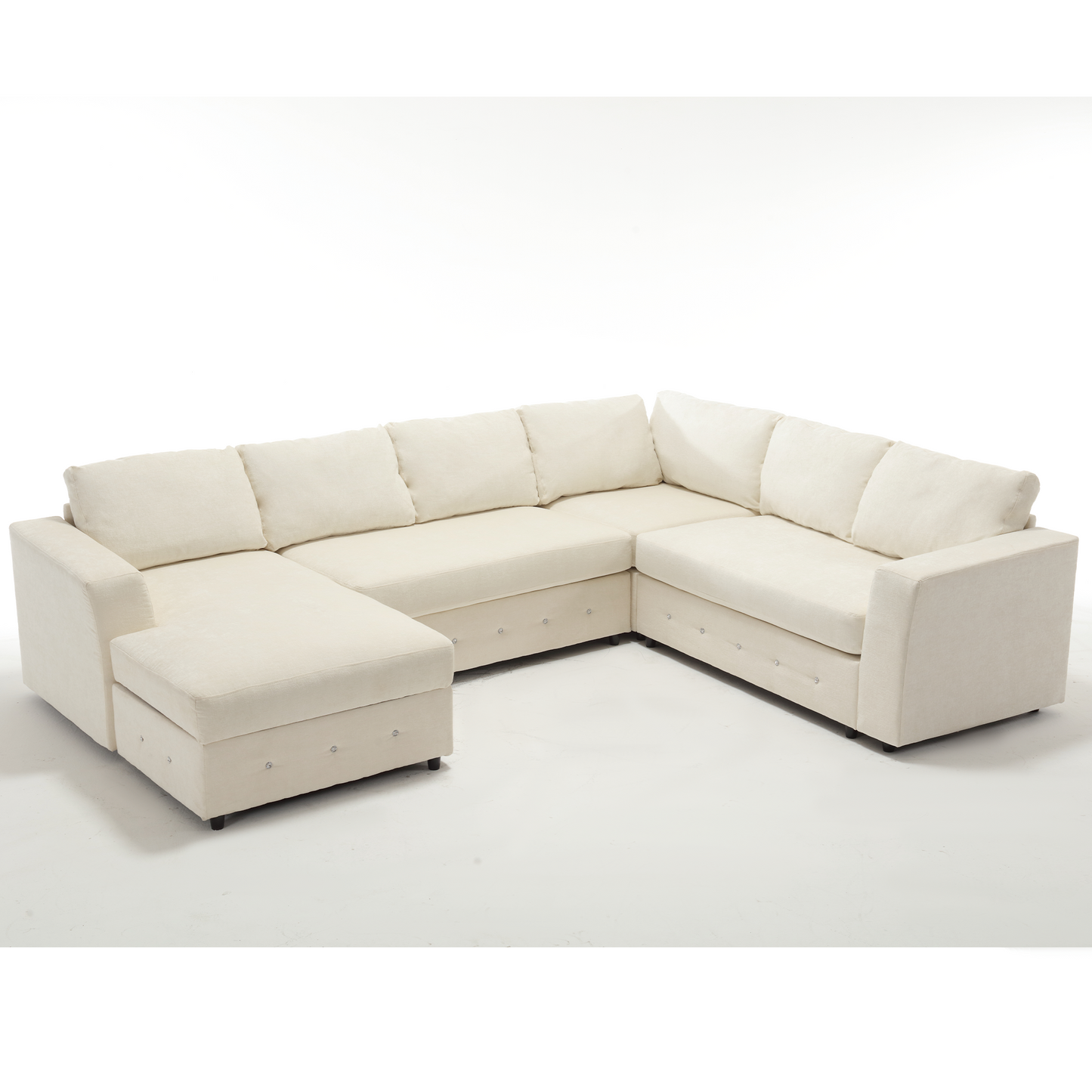 [NEW ARRIVED] [VIDEO PROVIDED]110.75" Sectional Sofa,Oversized modular sofa,Chaise Storage, Modern U Shaped  Couch , Upholstered Sofas,Chenille,Crystal button , Living Room, Apartment,  Beige