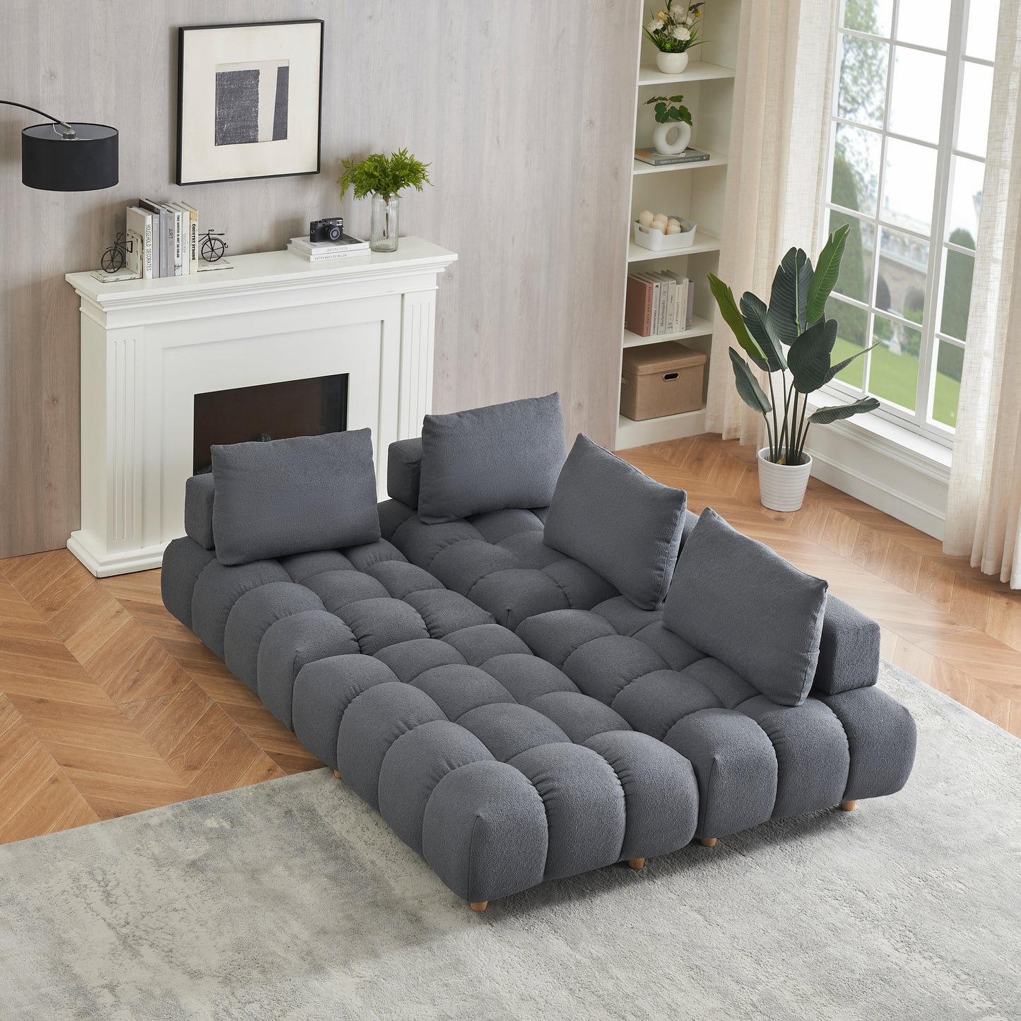 120 inches long, Teddy Sofa Fabric, with spacious and comfortable seats, for Apartment Office Living Room -Gray