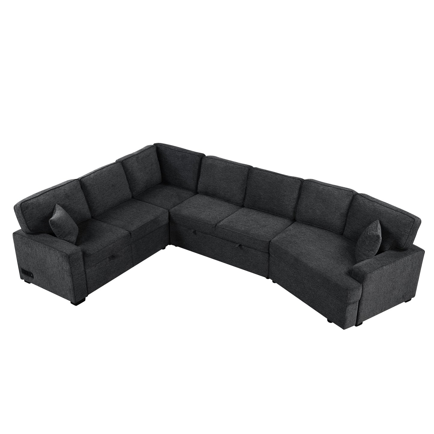 126" L-shaped Sofa Sectional Sofa Couch Pull-out Sofa Bed with Charging Devices and Cup Holders for Living Room, Blue Black