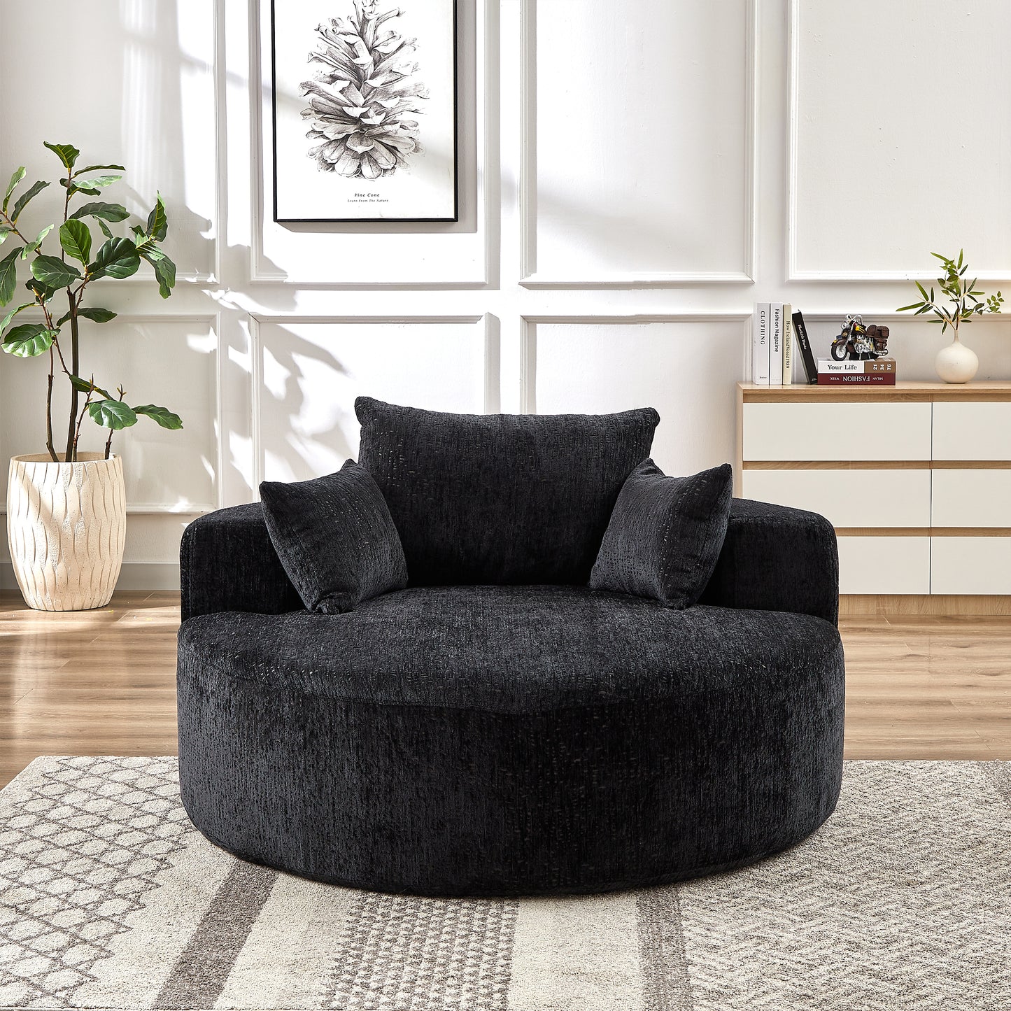 55''L Chenille Sponge single sofa,No Assembly Required,Fluffy Modern Sleeper Chair for Living room, Bedroom, Lounge and Projection Room(Not a swivel chair.)