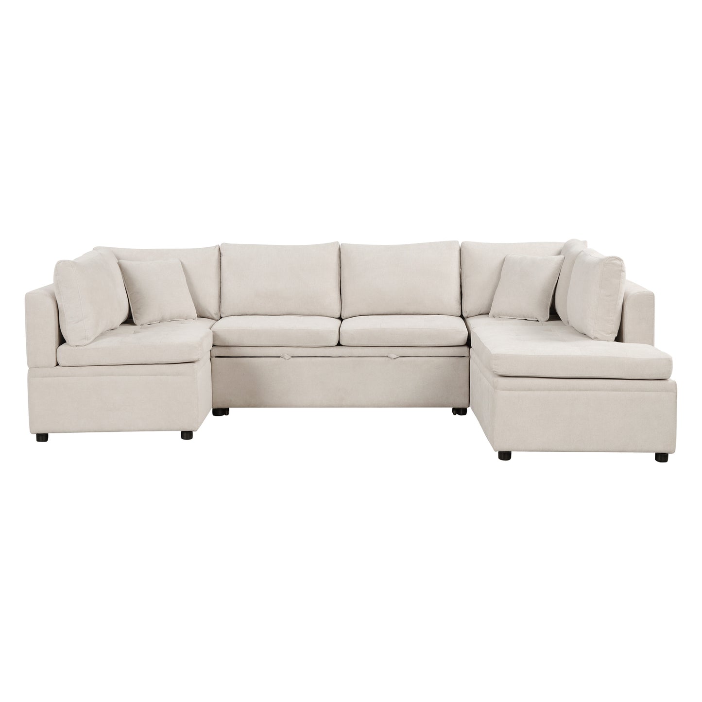 117.3" Oversized Sectional Sofa U- shaped Sofa Couch Pull-out Sofa Bed with Two Throw Pillows for Living Room, Beige