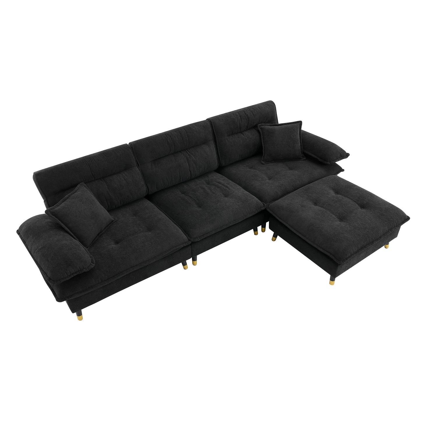 [VIDEO provided][New]106*66.5" L shaped Convertible Sectional Sofa,4 Seat Tufted Couch Set with Two-tone Adjust Legs,Cloud Chenille Fabric,Movable Ottoman for Living Room,  Apartment,Office,3 Colors