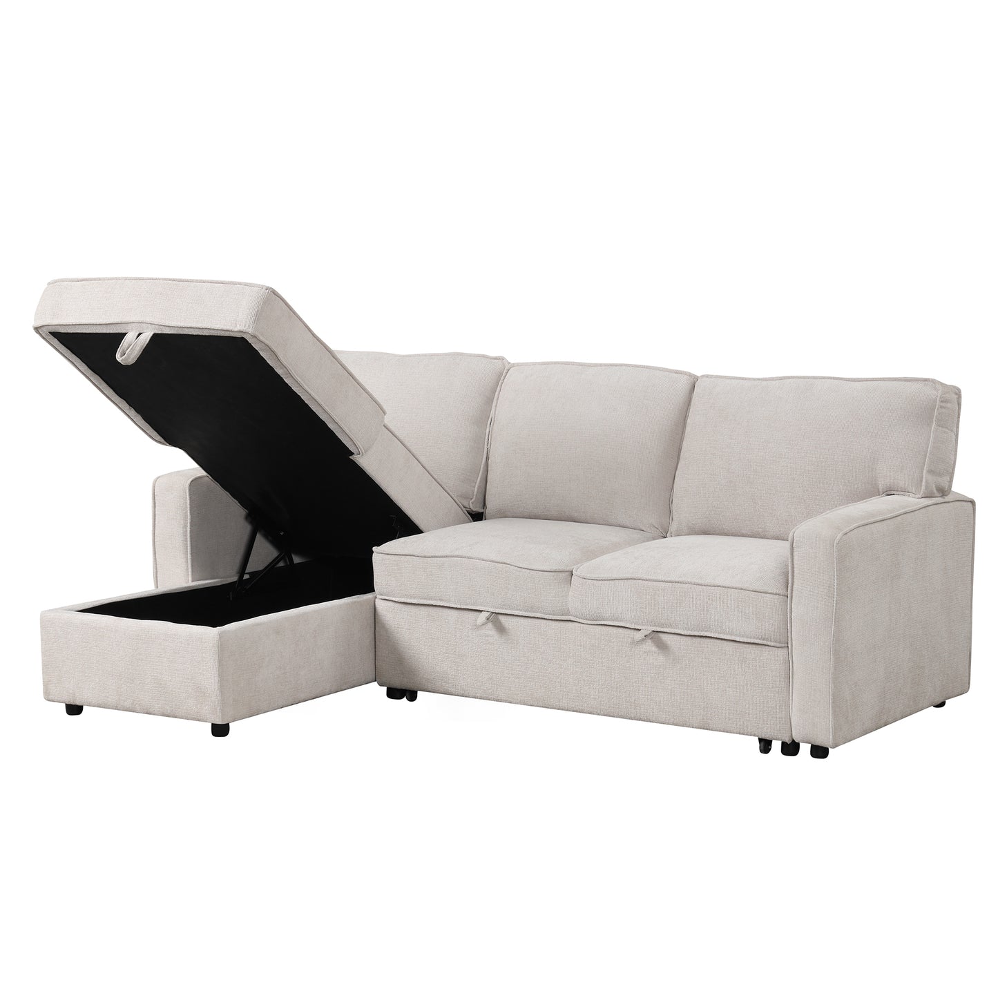 U_STYLE Upholstery Sleeper Sectional Sofa with Storage Space, USB port, 2 cup holders on Back Cushions(same sku; WY000335AAA)