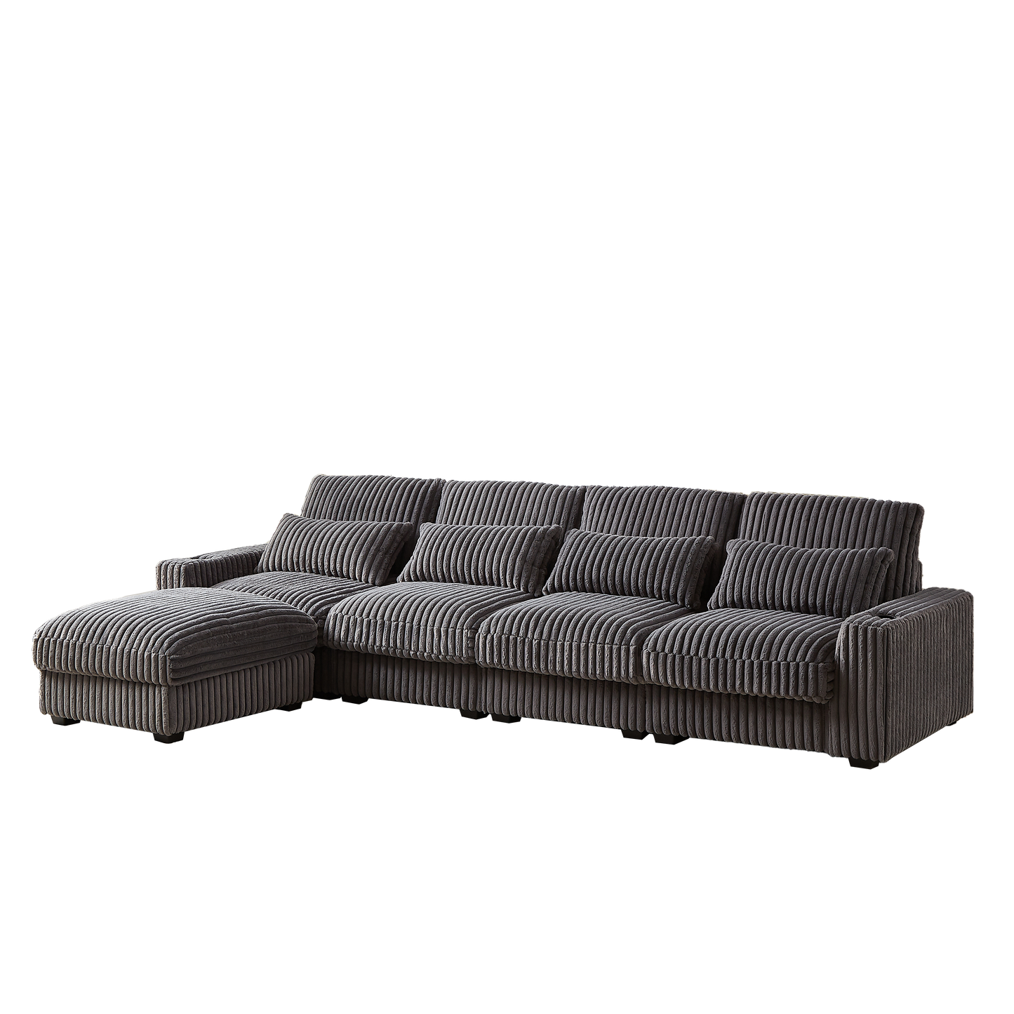 126-inch Corduroy With Cup Holder Super Large L-Shaped Sofa, Movable Footrest, Four Waist Pillows And Four Back Cushion, With USB Port And Type-C Port