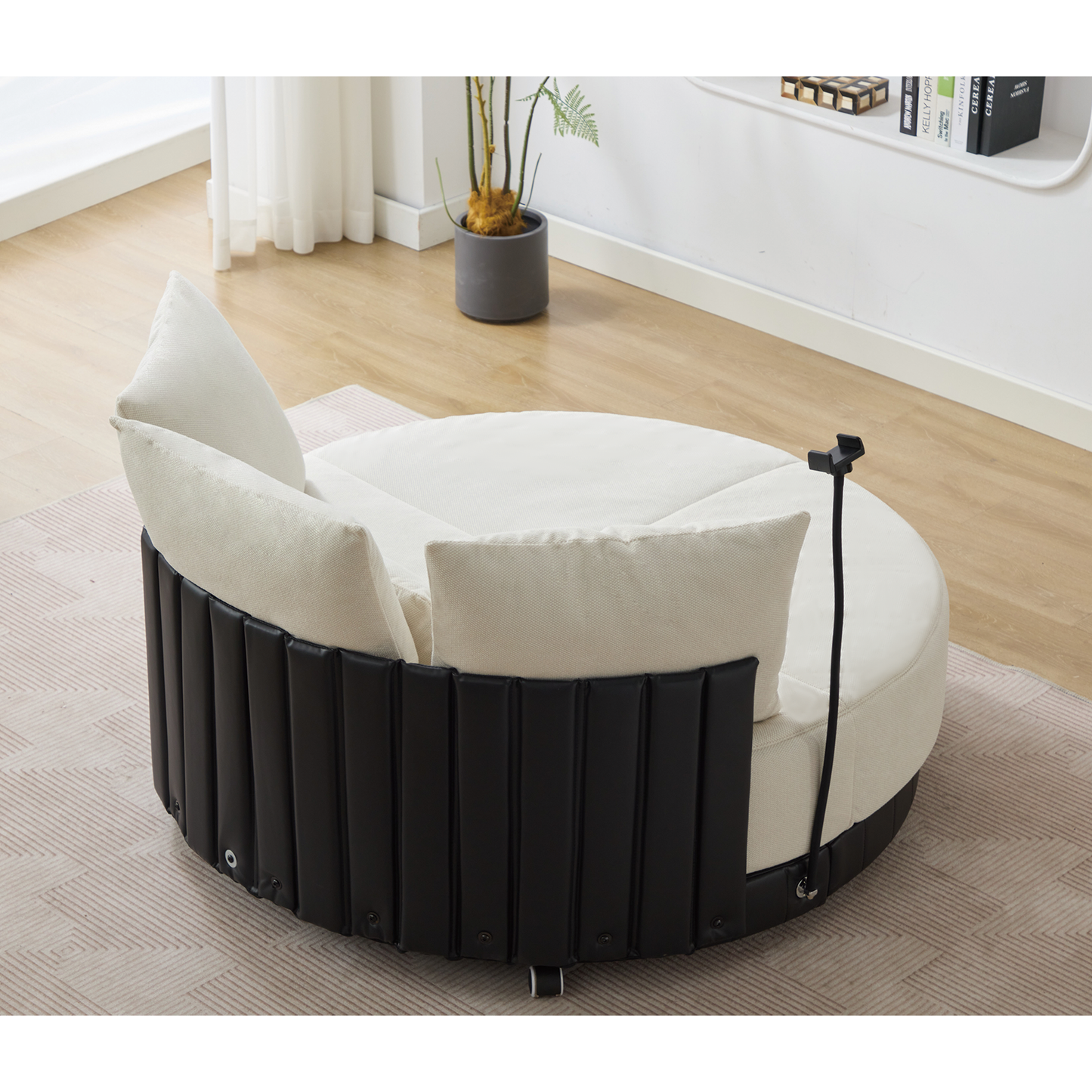 [NEW ARRIVED] [VIDEO PROVIDED]52.75'' Oversized Round Swivel  Chair,360° Swivel Chair, Couples chair,Adjustable phone stand,Swivel Chair,Rotating pulley,Polyester(Anti-Wrinkle),Beige