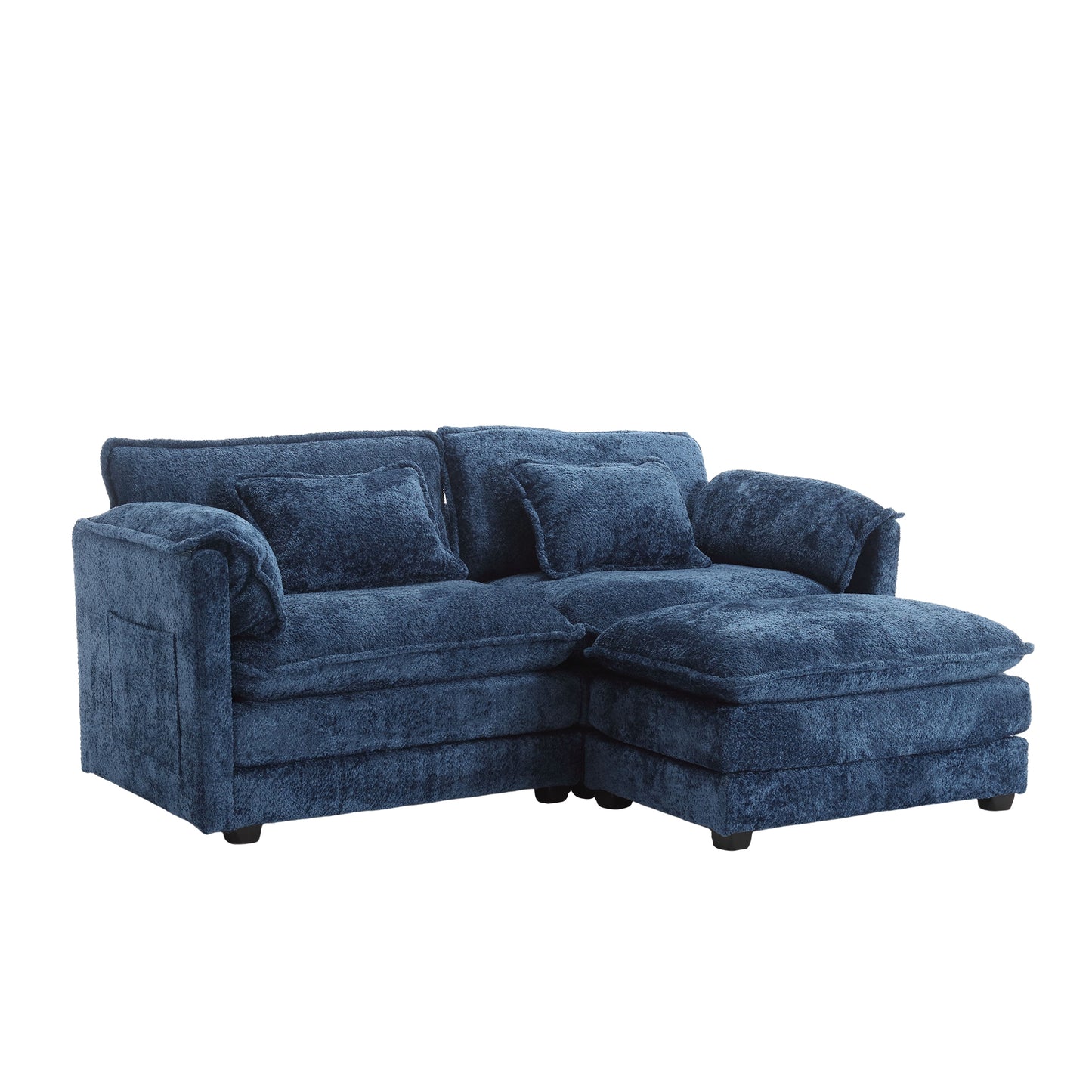 UNITED WE WIN Chenille fabric, removable armrests with side pockets, high density sponge filling, oversized double sofa with footstool