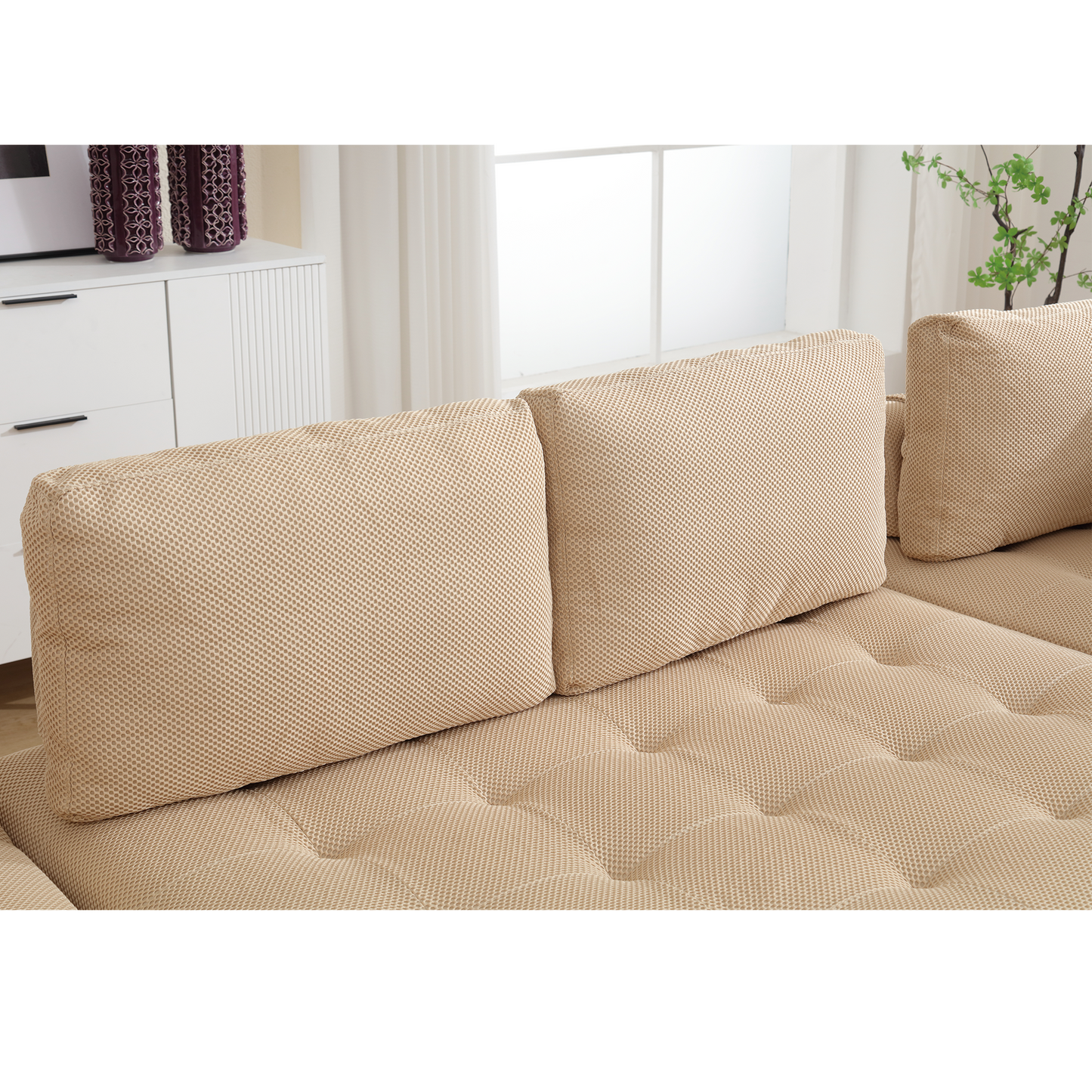 [NEW ARRIVED] [VIDEO PROVIDED]138.5 "Modular Combination Sofa, U-shaped Sofa, Living Room, Apartment, Upholstered ,6-seat Sofa, Free Combination Sofa (Mesh Fabric), Breathable Fabric, Khaki