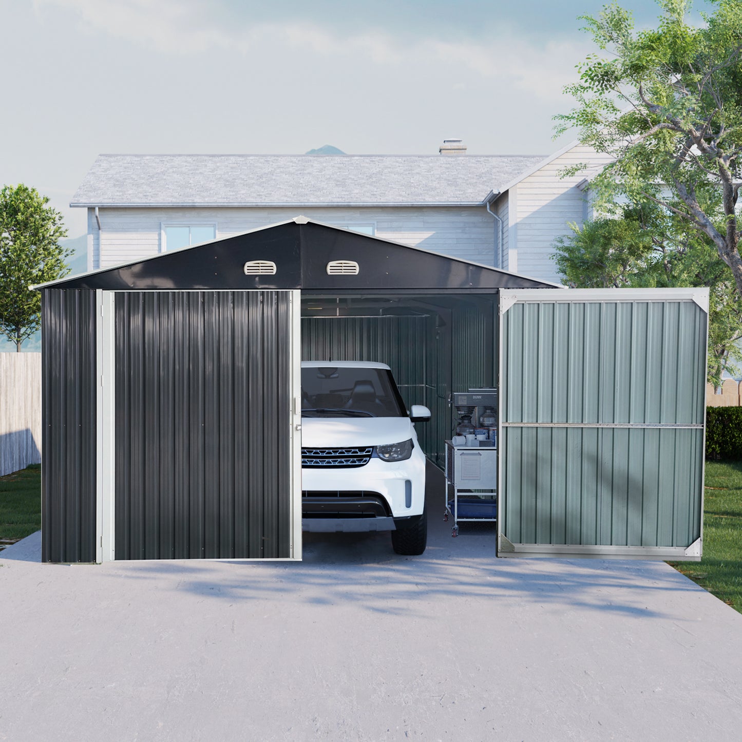 20x13 FT Outdoor Storage Shed Metal Garage Shed for Car, Bike, Lawnmower - Backyard Tool House Building 2 Doors and 4 Vents, BLACK