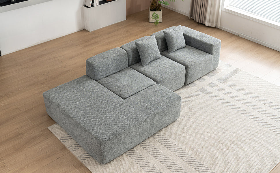 116.5" Sectional Sofa Full-compressed Sofa Couch Free-combined Sofa for Living Room, Grey