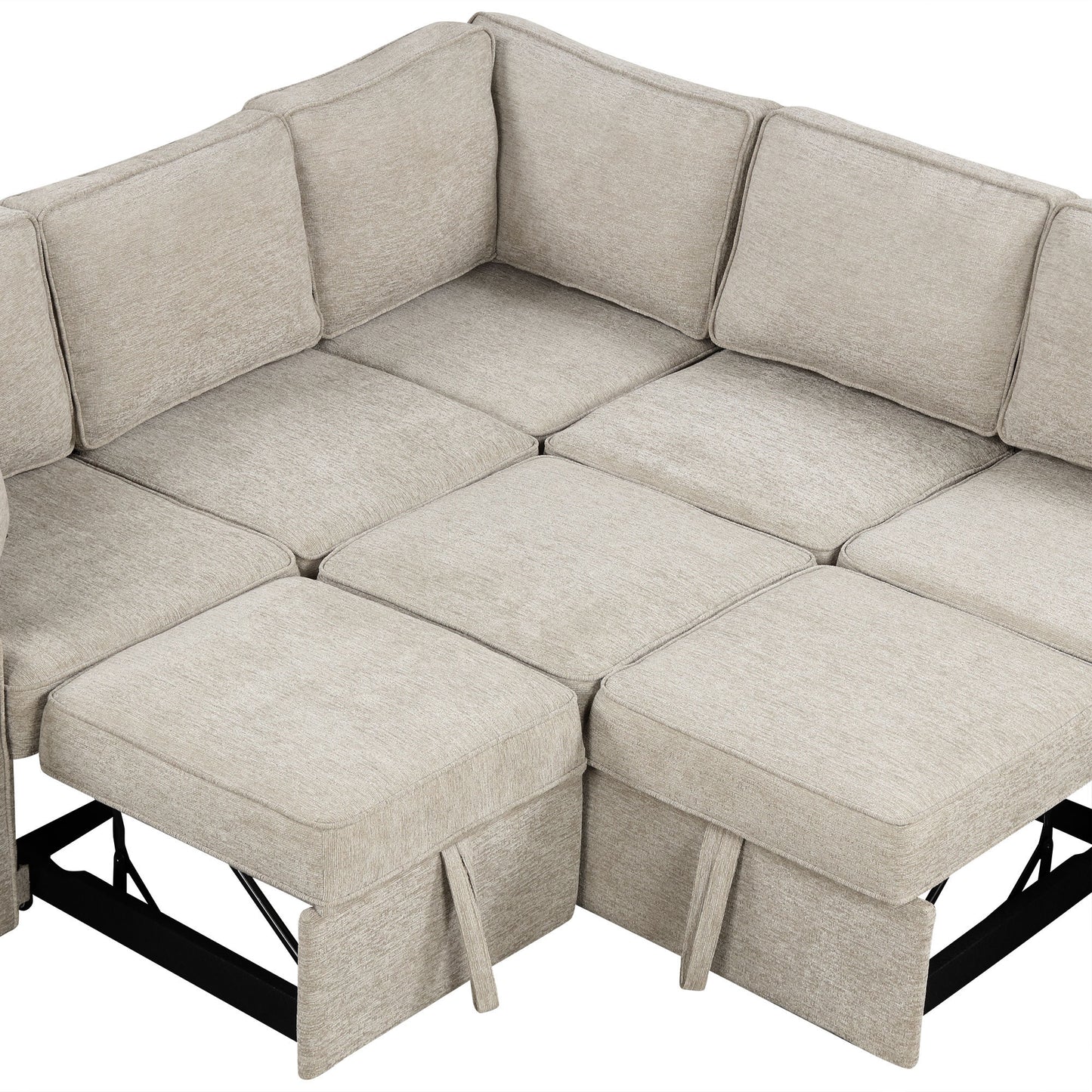 126" L-shaped Sofa Sectional Sofa Couch Pull-out Sofa Bed with Charging Devices and Cup Holders for Living Room, Beige