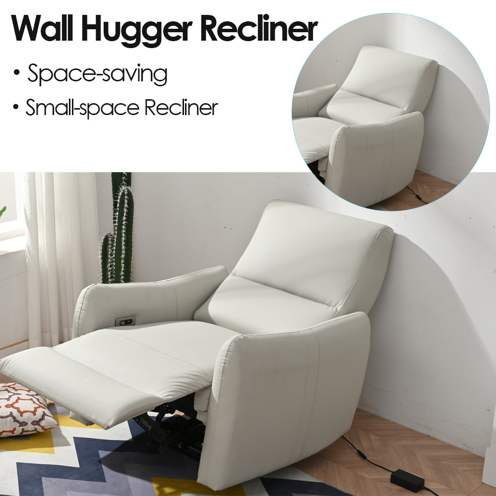 Wall Hugger Recliner,Power Recliner Chair,Electric Recliner for Living Room,PU Leather Reclining Armchair for small space,Reclining Sofa for Bedroom/Apartment/RV,with USB Port(Type-C) (Light Gray)