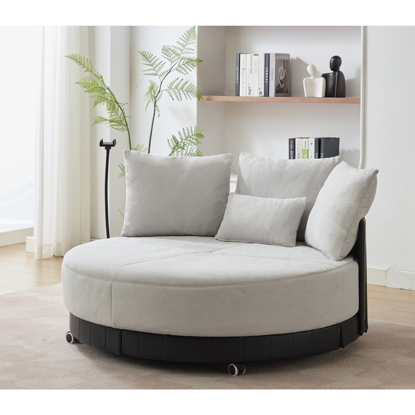 [NEW ARRIVED] [VIDEO PROVIDED]52.75'' Oversized Round Swivel  Chair,360° Swivel Chair, Couples chair,Adjustable phone stand,Swivel Chair,Rotating pulley,Polyester(Anti-Wrinkle),Gray