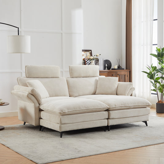 [New] Deep Seat Sectional Sofa, Comfortable Cloud Sofa with Ottomans, loveseat or 4-seater Sofa, 85.8''Modern Corduroy Upholstered Sectional Sofa for Living Room, Apartment, Studio, Office (Beige).