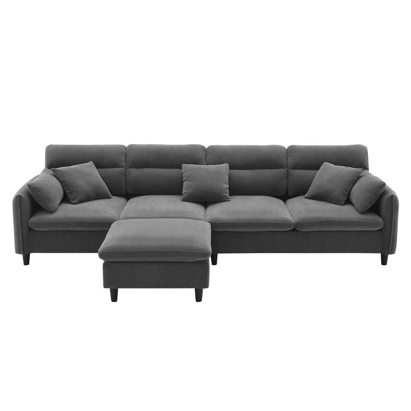 [VIDEO provided][New]110*62" Modern Convertible Sectional Sofa,L-shaped Reversible Couch Set with Free Pillows,5 Seat Cloud Chenille Indoor Furniture with Ottoman for Living Room,Apartment,3 Colors