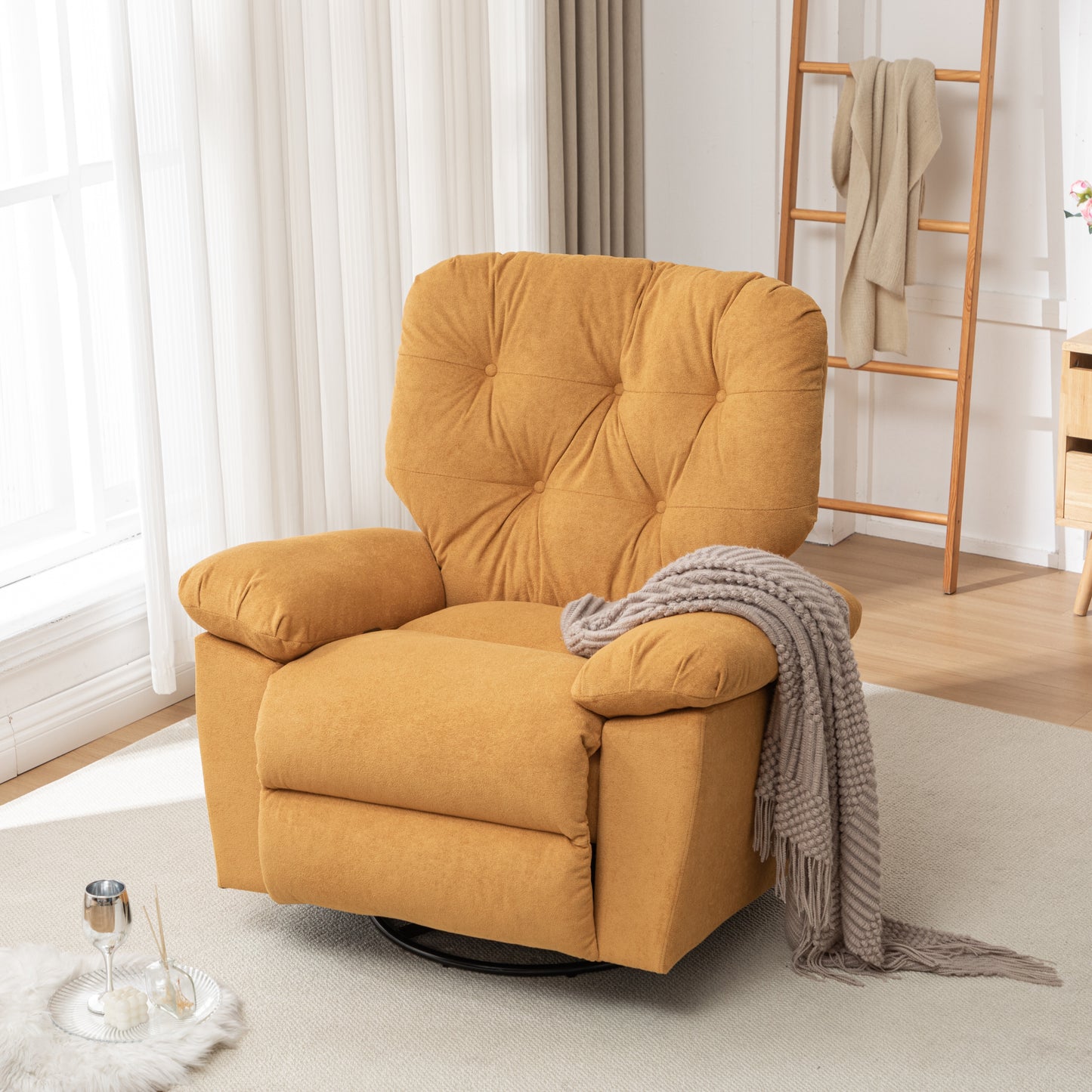 Yellow Relaxing Recliner Chair,Soft Artificial Fleece, Overstuffed, Swivel, Glider, Side Pocket