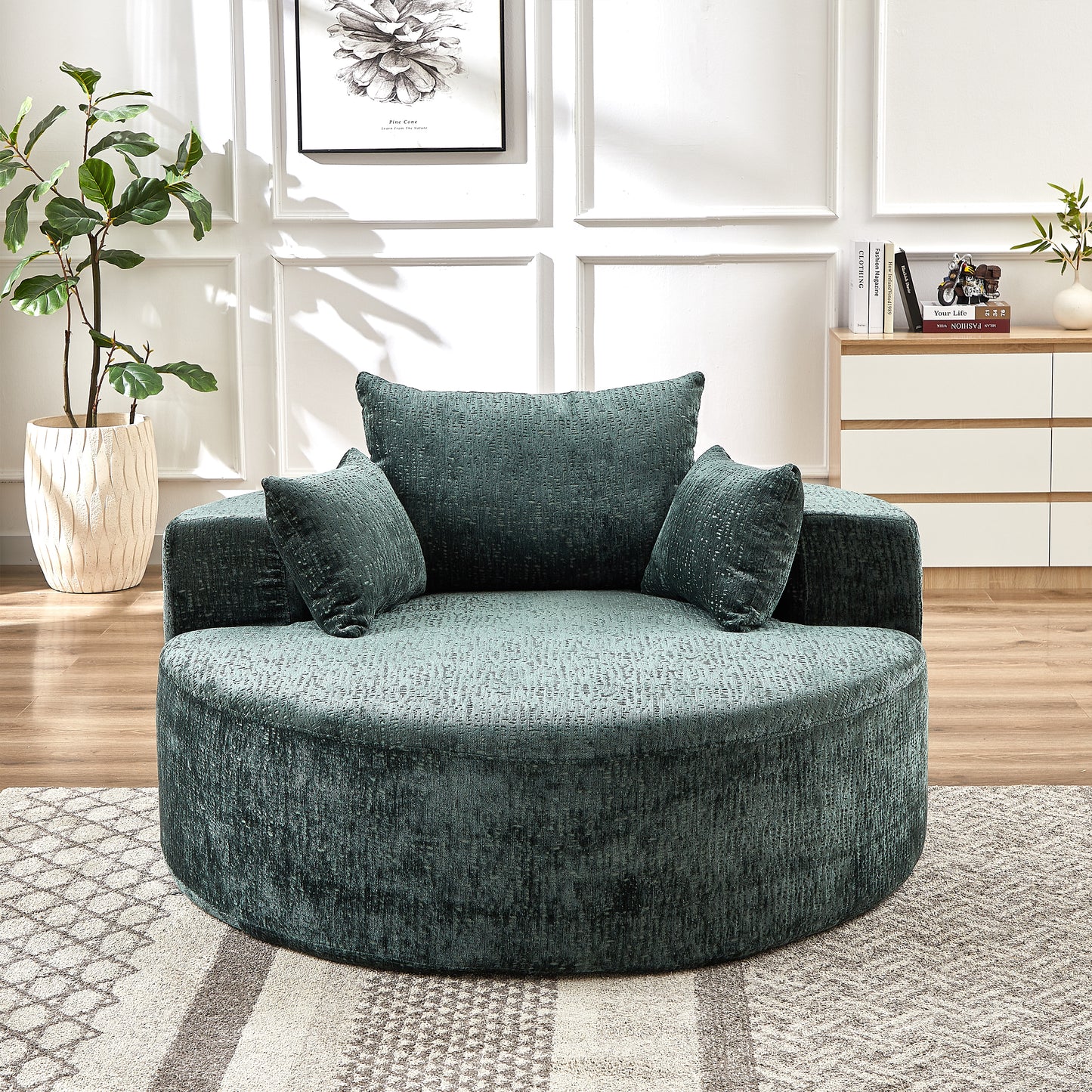 55''L Chenille Sponge single sofa,No Assembly Required,Fluffy Modern Sleeper Chair for Living room, Bedroom, Lounge and Projection Room(Not a swivel chair.)