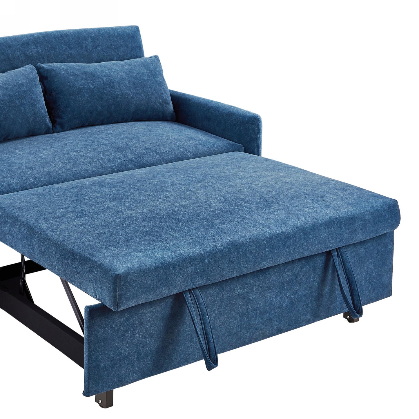 55.1" Pull Out Sleep Sofa Bed Loveseats Sofa Couch with Adjsutable Backrest, Storage Pockets, 2 Soft Pillows, USB Ports for Living Room, Bedroom, Apartment, Office, Blue (Old SKU: WF315689AAC)