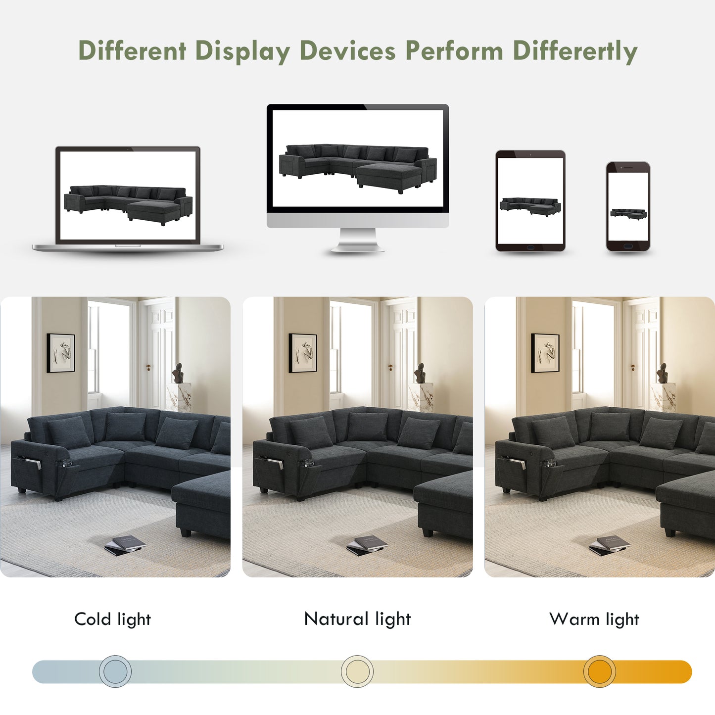 [New+Video]128*67" U Shaped Sectional Sofa,6 Seat Chenille Couch Set with Oversized Ottoman,Hidden Armrest Storage and Cup Holders,USB Charging Ports,Wide Seat Sofa for Living Room,Apartment,2 Colors