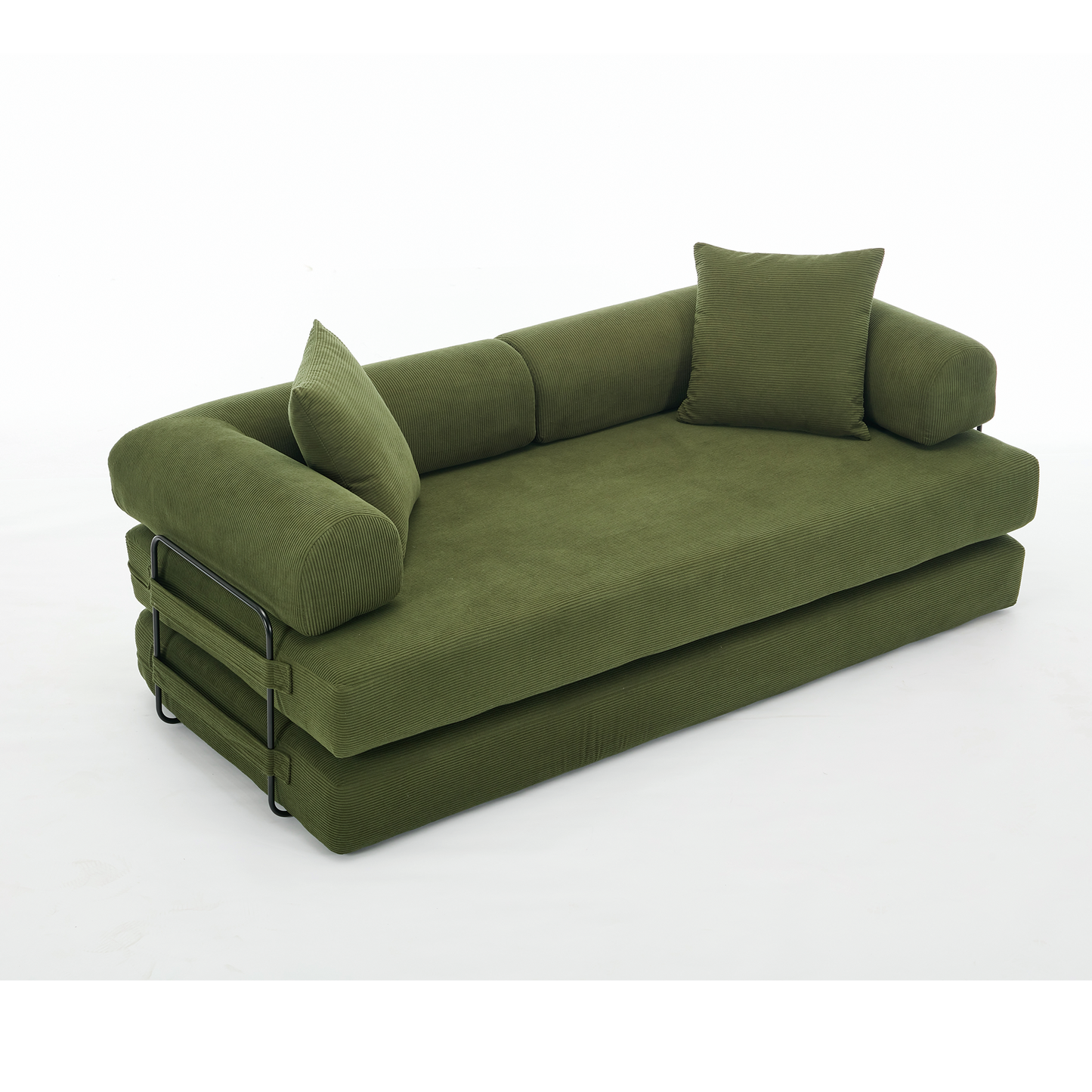 [NEW ARRIVED] [VIDEO PROVIDED] 78.5" Folding Convertible Out Sleeper Sofa Bed,4-in-1 DIY Combination Convertible  Sofa, 3 seat, Folding Sleeper Sofa, King Size , Bedroom,Apartment,Corduroy,Green