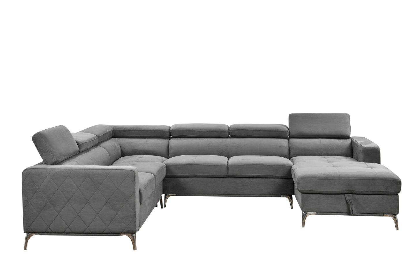 122 inch Oversized Sectional Sofa Couch with Chaise Storage, Contemporary U-Shaped 7-Seater Sofa with Adjustable Headrests for Living Room,Gray