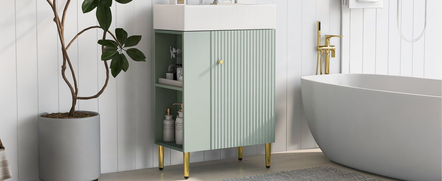 21.6" Green Bathroom vanity, Combo Cabinet, Bathroom Storage Cabinet, Single Ceramic Sink, Left side storage