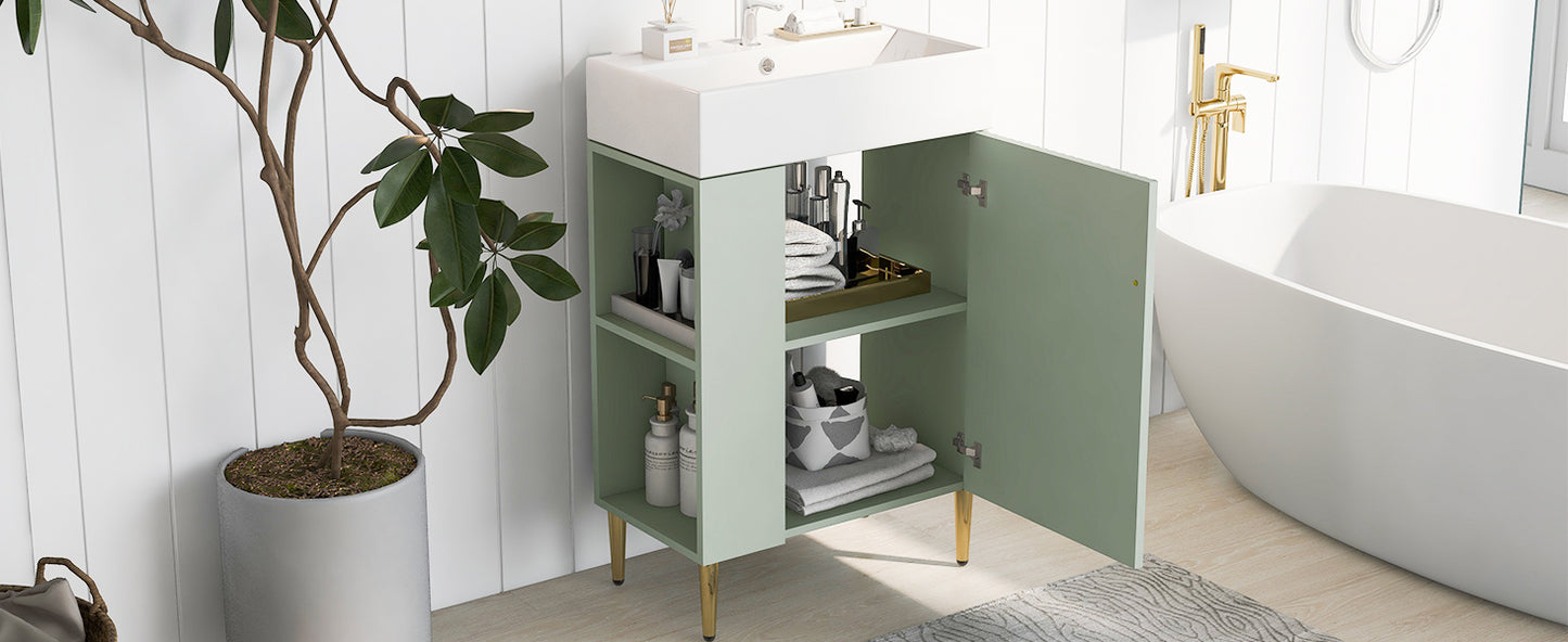 21.6" Green Bathroom vanity, Combo Cabinet, Bathroom Storage Cabinet, Single Ceramic Sink, Left side storage