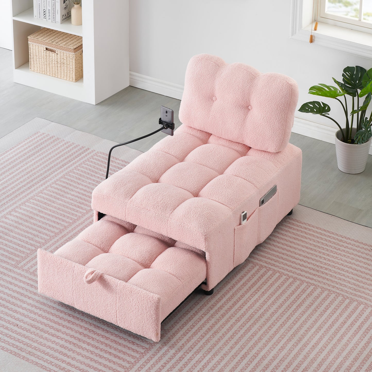 40.20 inches long, Teddy Sofa Fabric,a convertible sofa-cum-bed, for Apartment Office Living Room - Pink