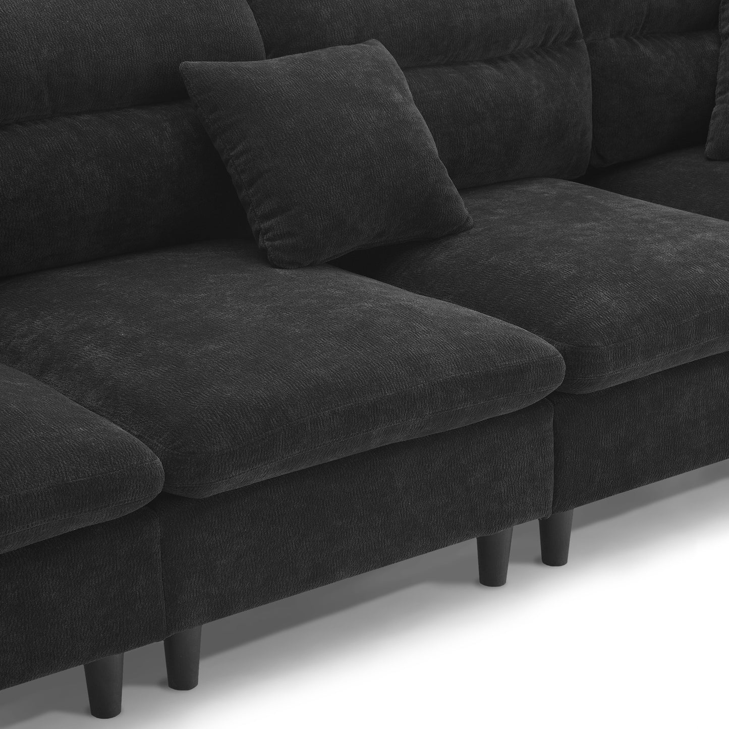 [VIDEO provided][New]110*62" Modern Convertible Sectional Sofa,L-shaped Reversible Couch Set with Free Pillows,5 Seat Cloud Chenille Indoor Furniture with Ottoman for Living Room,Apartment,3 Colors