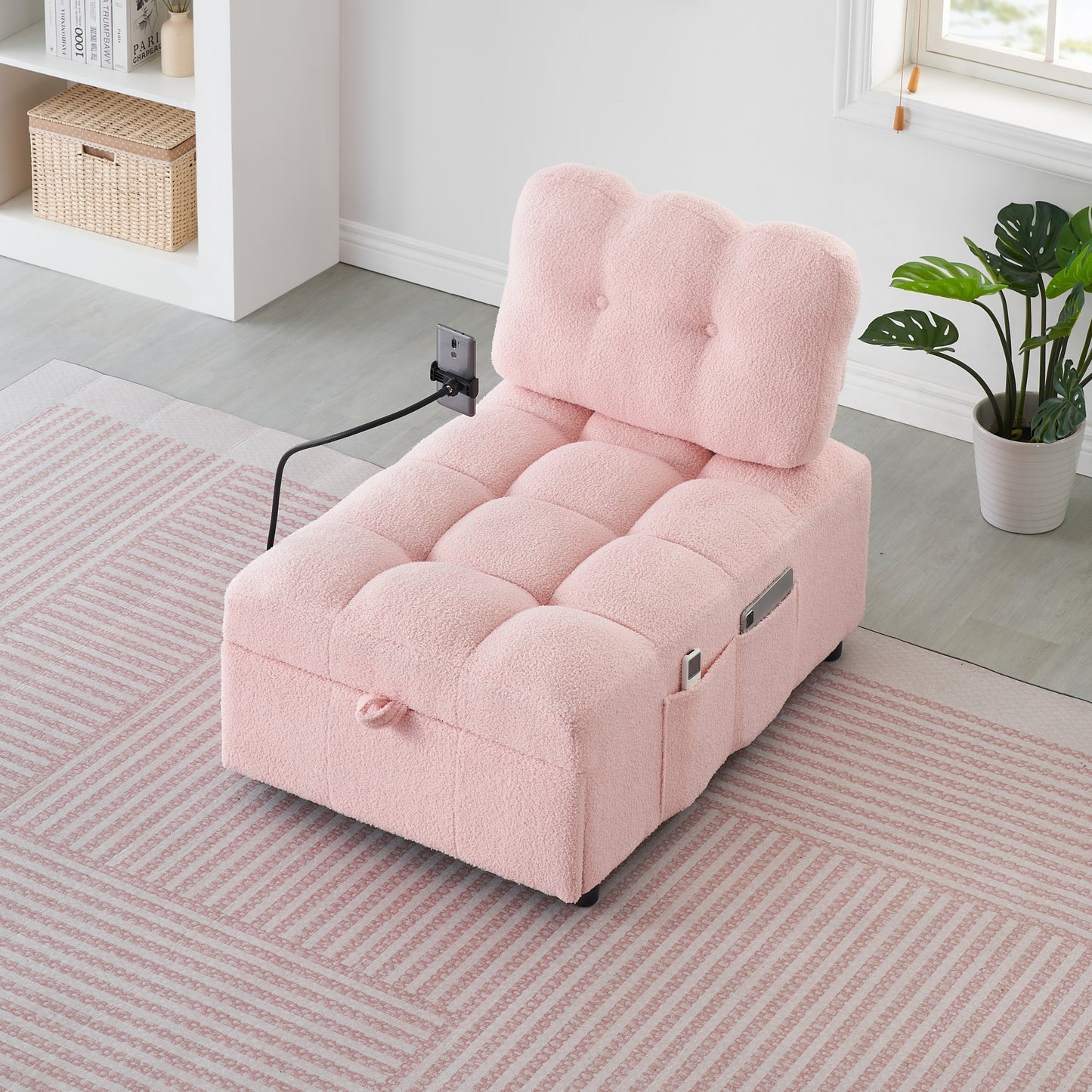 40.20 inches long, Teddy Sofa Fabric,a convertible sofa-cum-bed, for Apartment Office Living Room - Pink