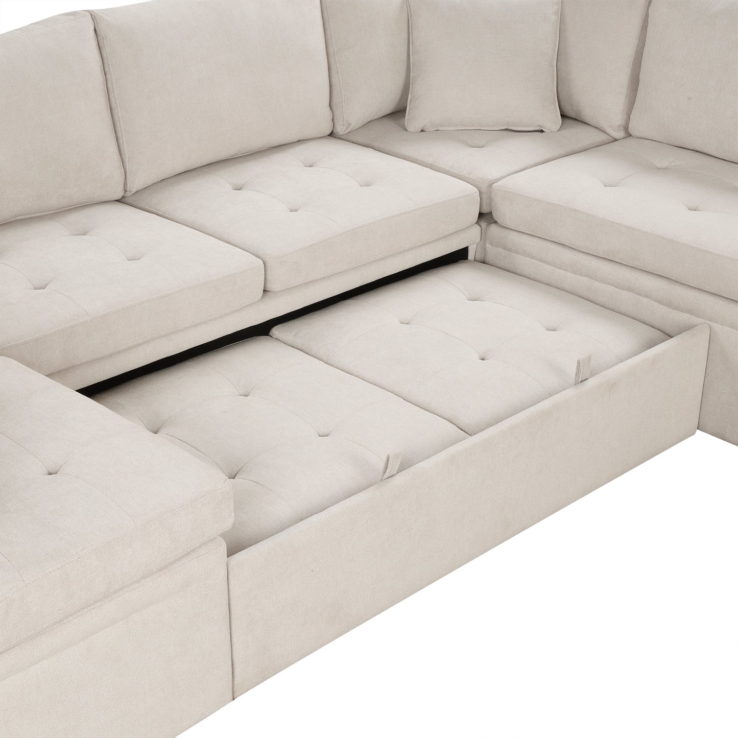 117.3" Oversized Sectional Sofa U- shaped Sofa Couch Pull-out Sofa Bed with Two Throw Pillows for Living Room, Beige