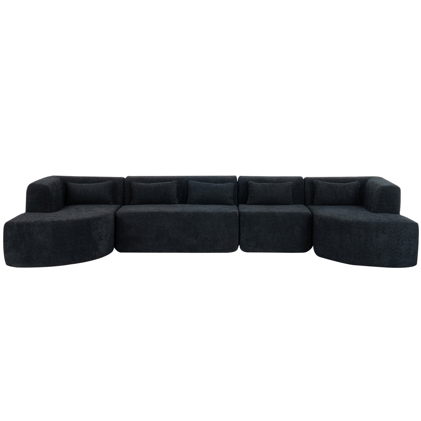 143.7" Upholstered Sofa Free-combined Sofa Couch with Two Chaise Lounge and Five Back Pillows for Living Room, Black