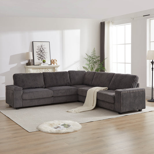 110-Inch Oversized Corduroy Corner Sofa,L Shaped Corner Couch with two storage spaces,USB port & Type-C port and Cup-holder , Deep Seat Comfy Upholstered Couches for Living Room(Not freely combinable)