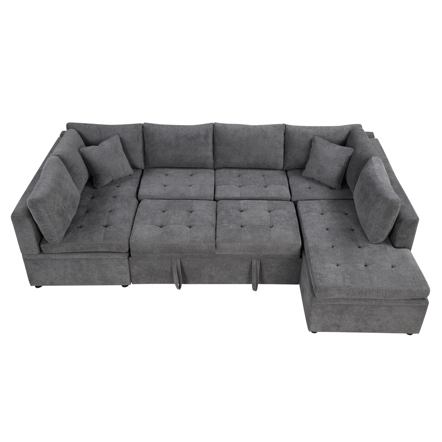 117.3" Oversized Sectional Sofa U- shaped Sofa Couch Pull-out Sofa Bed with Two Throw Pillows for Living Room, Gray