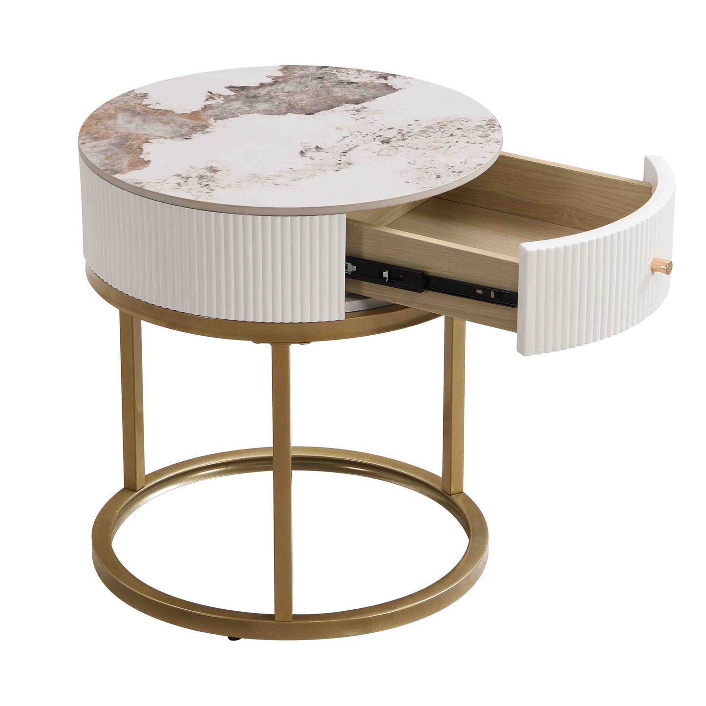 19.68 Inch Modern Nightstand with Drawer, Marble Round End Table with storage, Side Table for Living Room&Bedroom