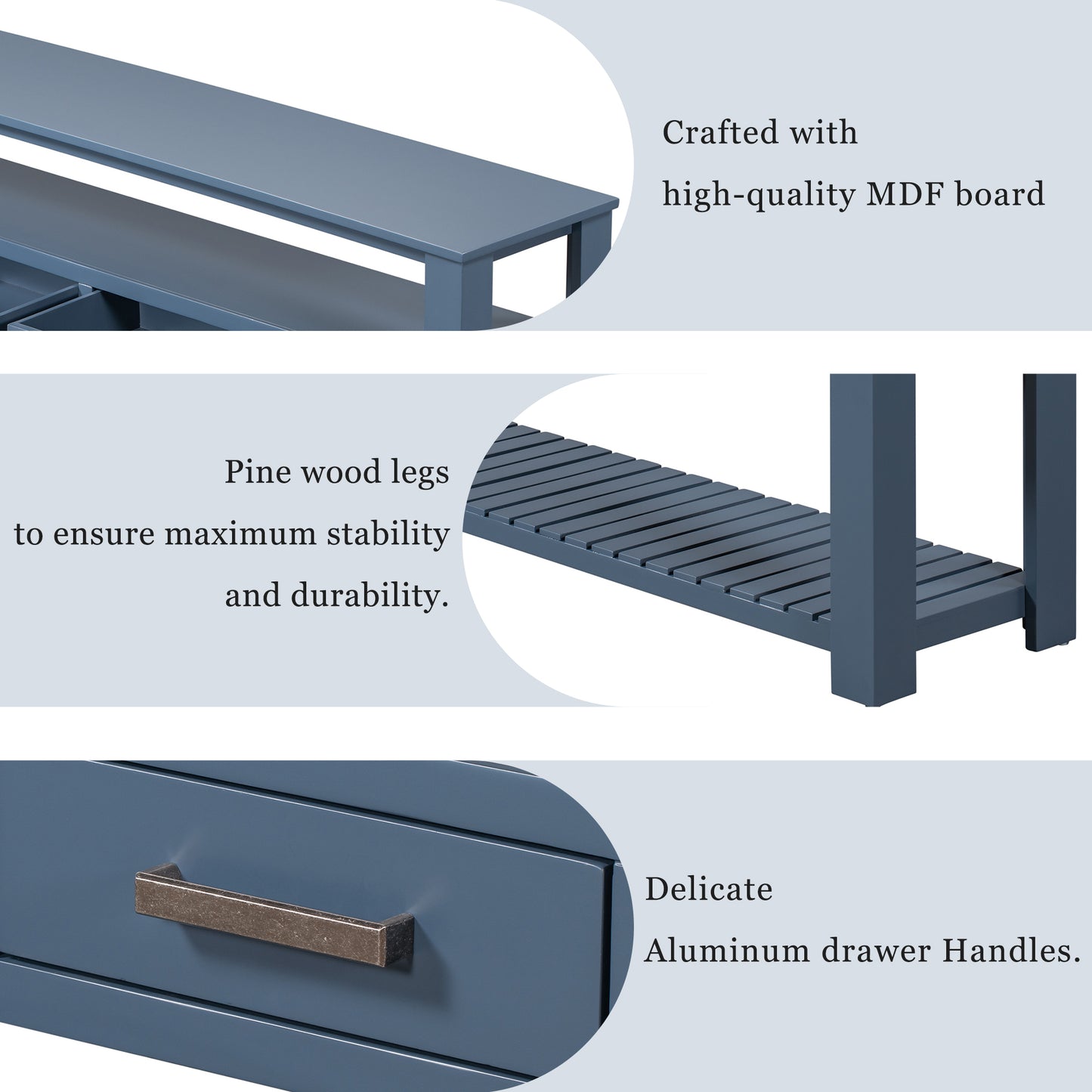 U_STYLE 62.2'' Modern Console Table Sofa Table for Living Room with 4 Drawers and 2 Shelves