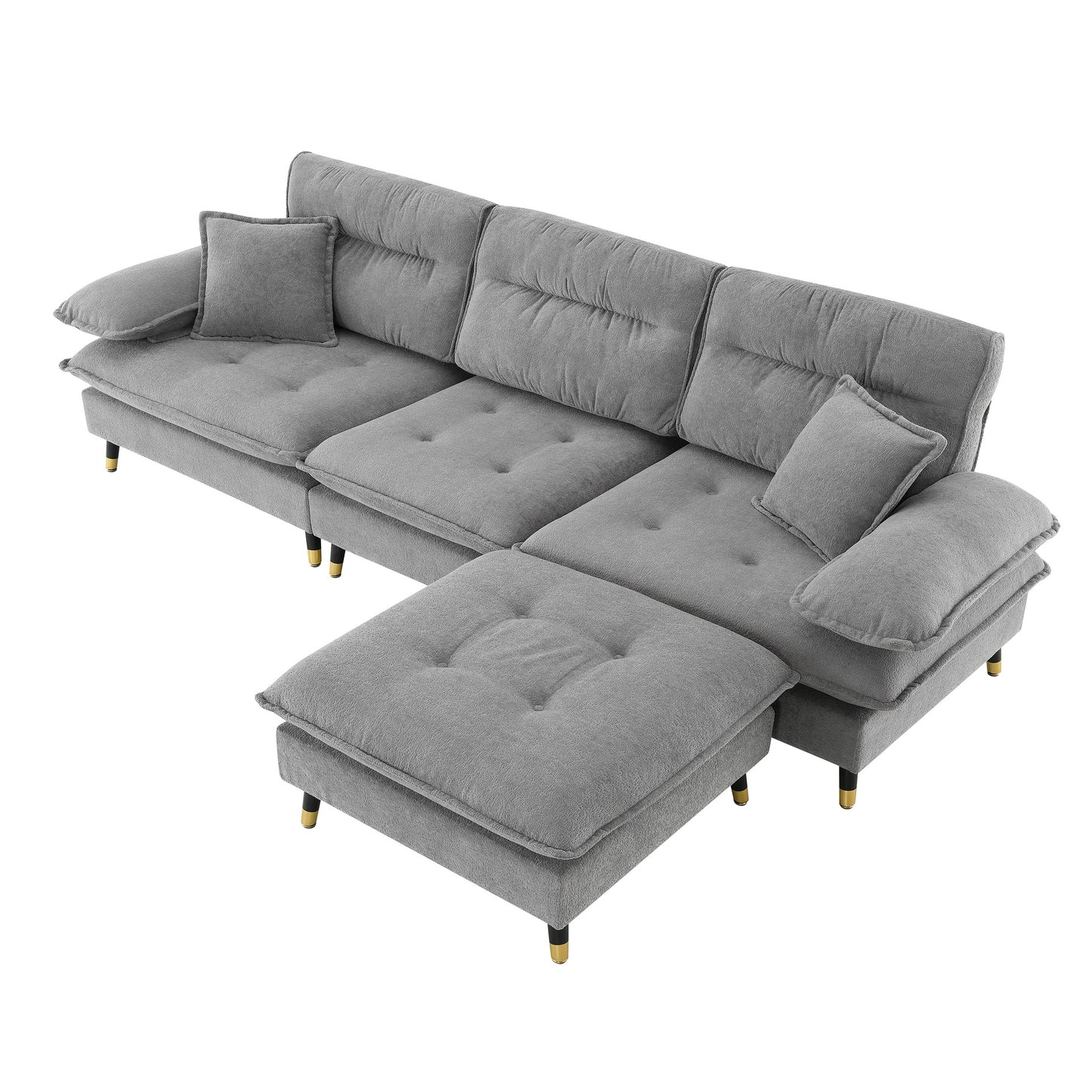 [VIDEO provided][New]106*66.5" L shaped Convertible Sectional Sofa,4 Seat Tufted Couch Set with Two-tone Adjust Legs,Cloud Chenille Fabric,Movable Ottoman for Living Room,  Apartment,Office,3 Colors