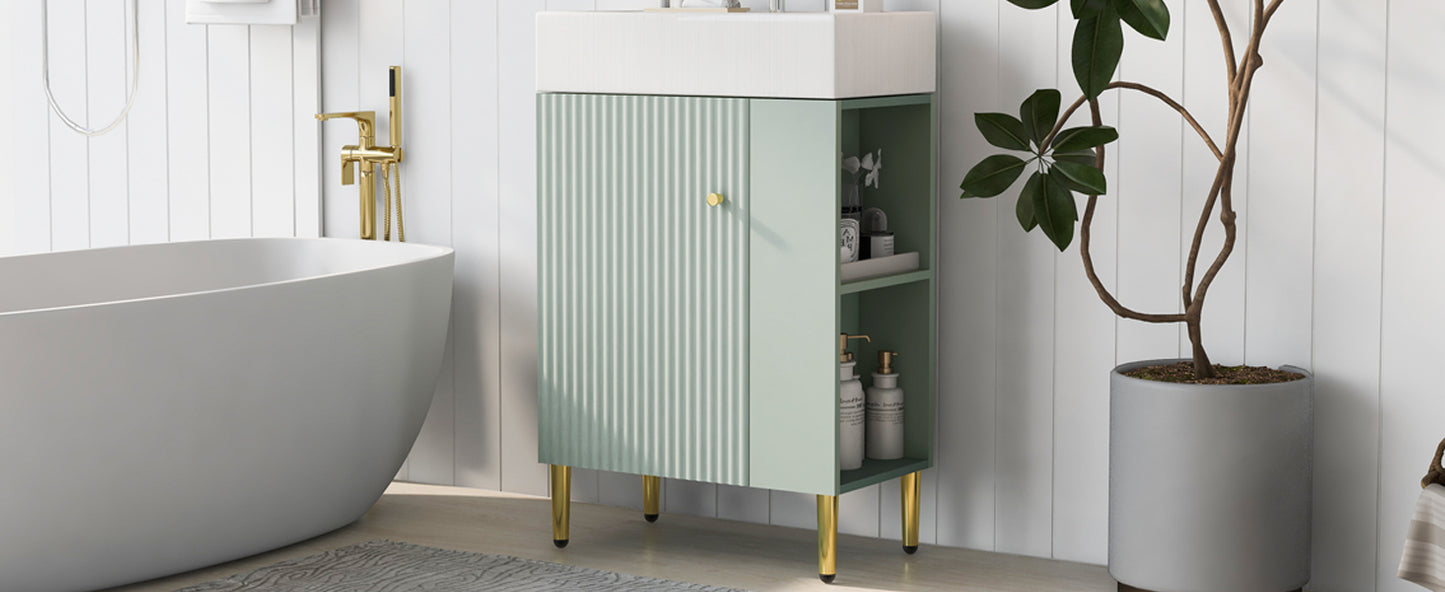 21.6" Green Bathroom vanity, Combo Cabinet, Bathroom Storage Cabinet, Single Ceramic Sink, Right side storage