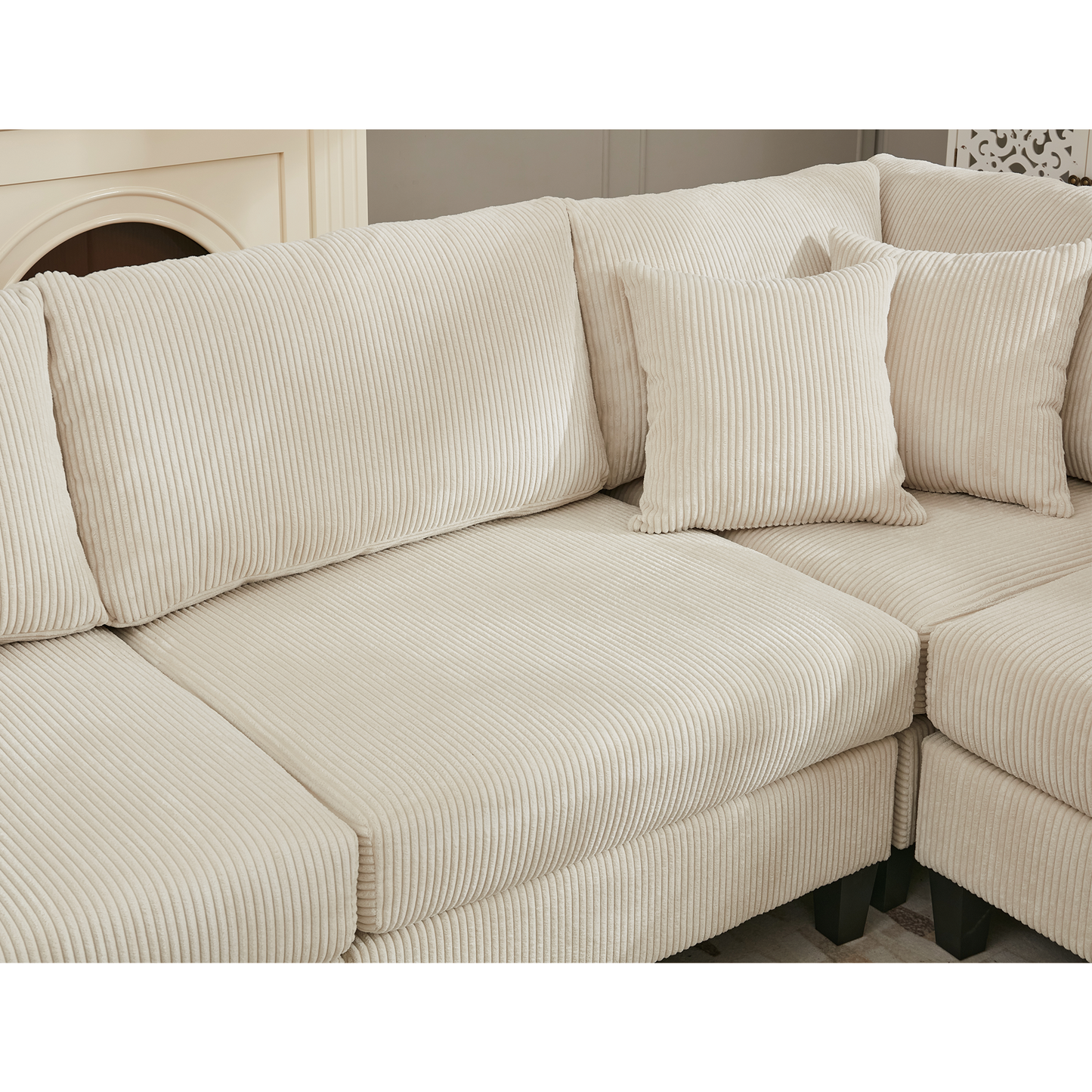 [NEW PACKAGING UPGRADE]Oversized Modular Sectional Sofa Set, L Shaped Couch,Corduroy ,Upholstered,Deep Seat,,5 Seat,5 Throw pillow and 6 back cushion,Living Room, Apartment ,Beige