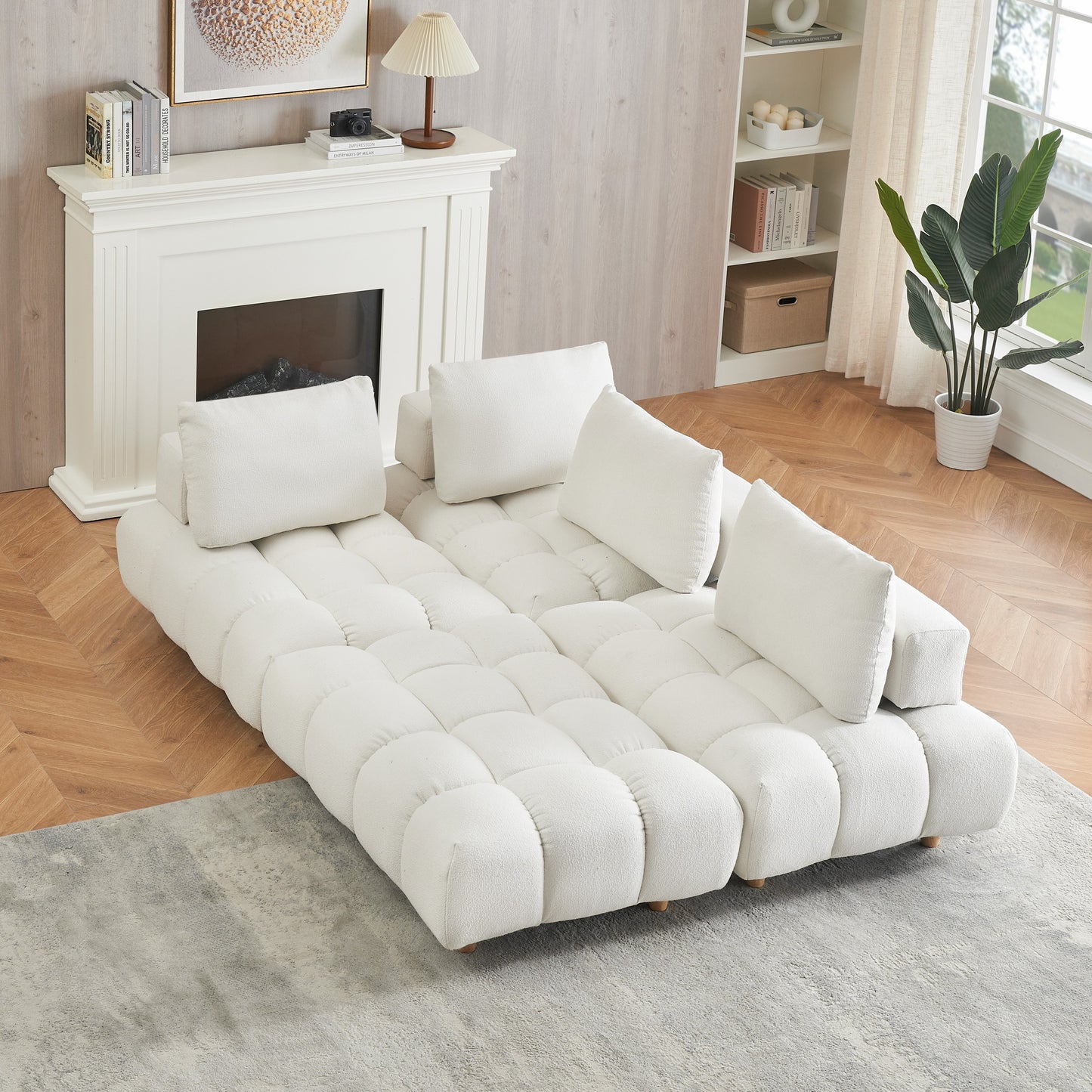 120 inches long, Teddy Sofa Fabric, with spacious and comfortable seats, for Apartment Office Living Room -Beige