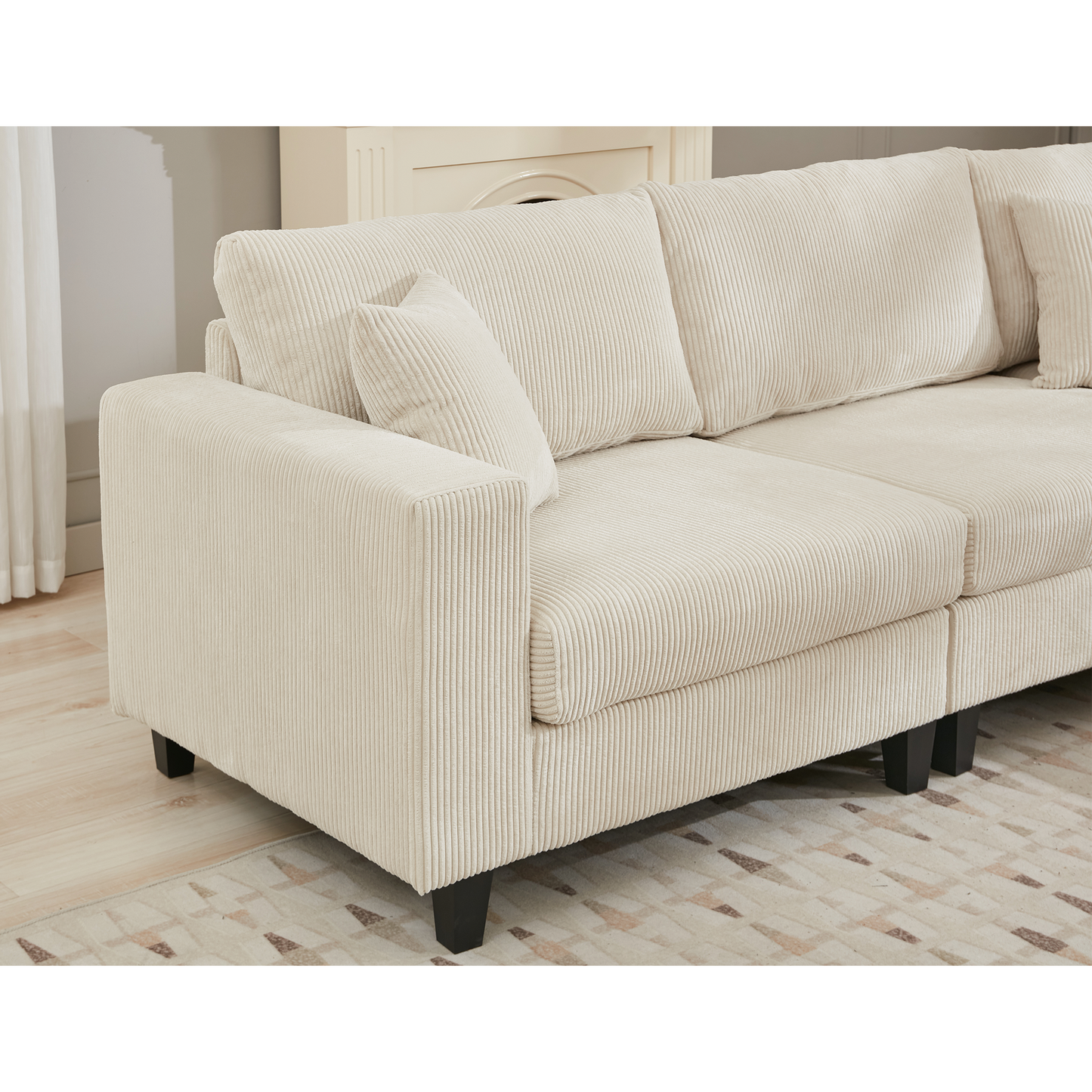 [NEW PACKAGING UPGRADE]Oversized Modular Sectional Sofa Set, L Shaped Couch,Corduroy ,Upholstered,Deep Seat,,5 Seat,5 Throw pillow and 6 back cushion,Living Room, Apartment ,Beige