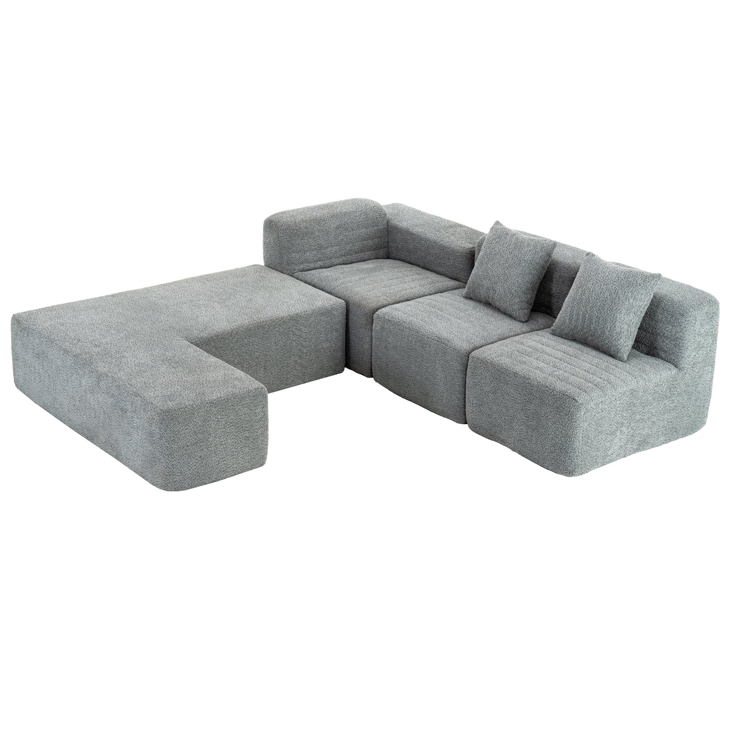 116.5" Sectional Sofa Full-compressed Sofa Couch Free-combined Sofa for Living Room, Grey