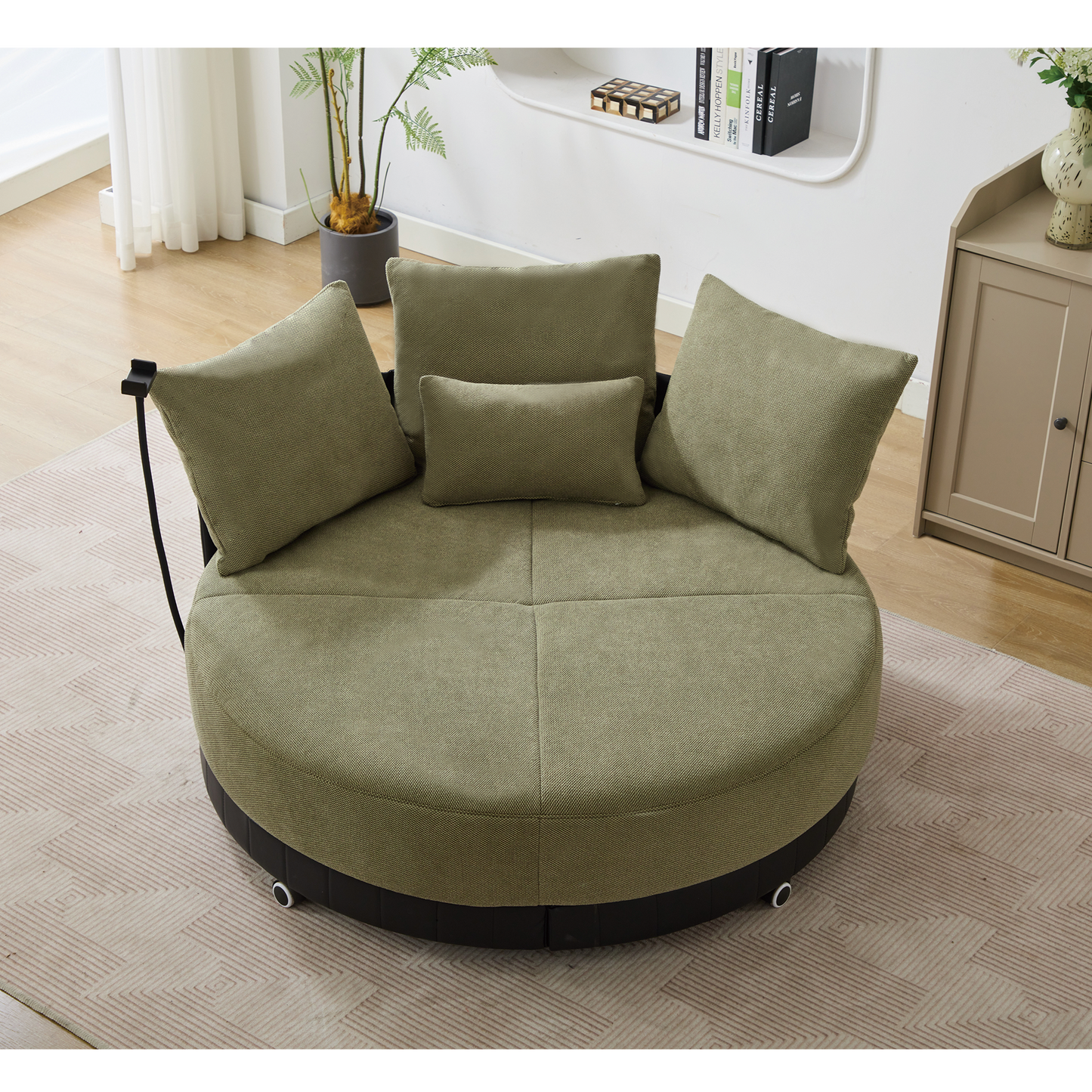 [NEW ARRIVED] [VIDEO PROVIDED]52.75'' Oversized Round Swivel  Chair,360° Swivel Chair, Couples chair,Adjustable phone stand,Swivel Chair,Rotating pulley,Polyester(Anti-Wrinkle),Green