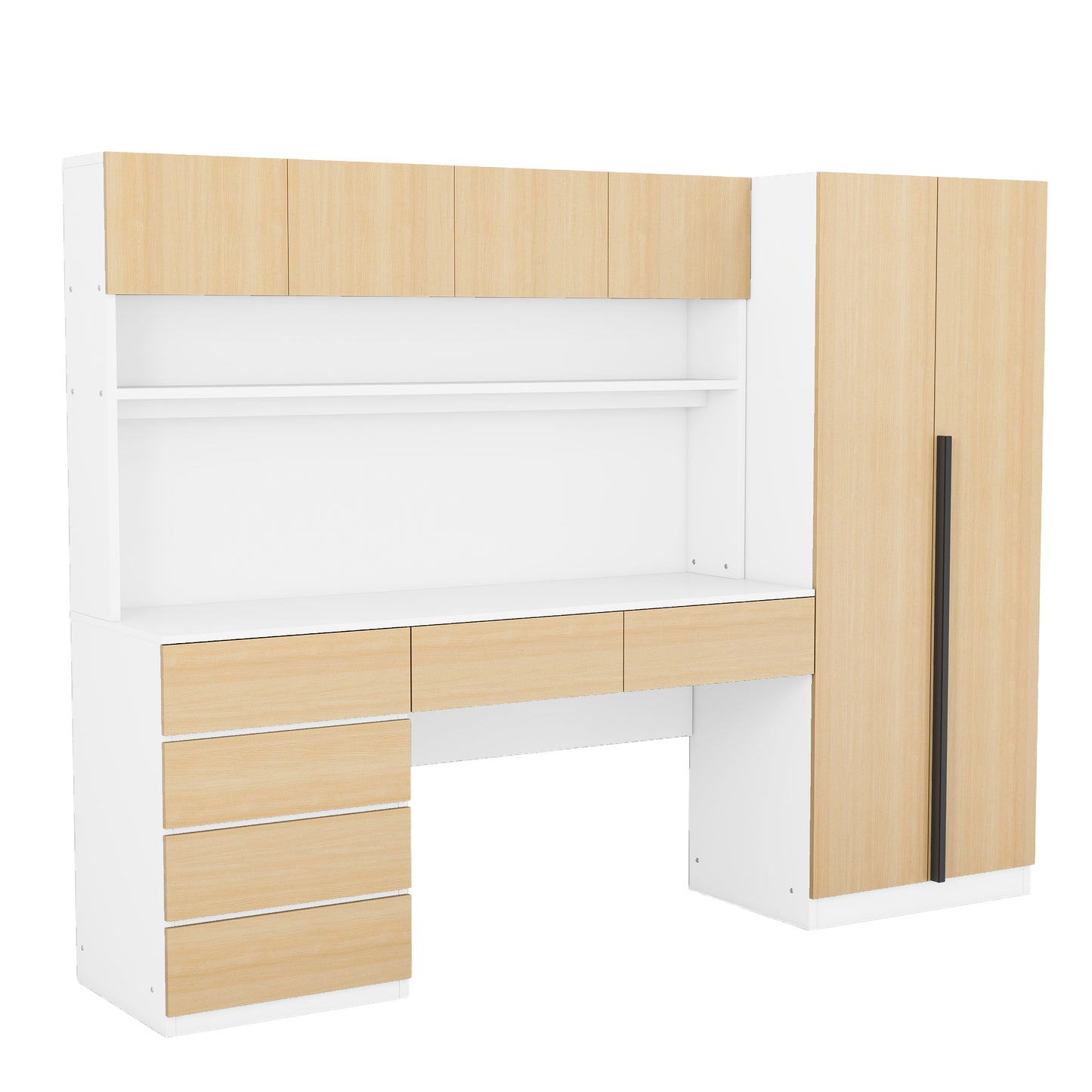 2 Door Wooden Storage Desk Wardrobe for Bedroom with Shelves and Drawers,Natural