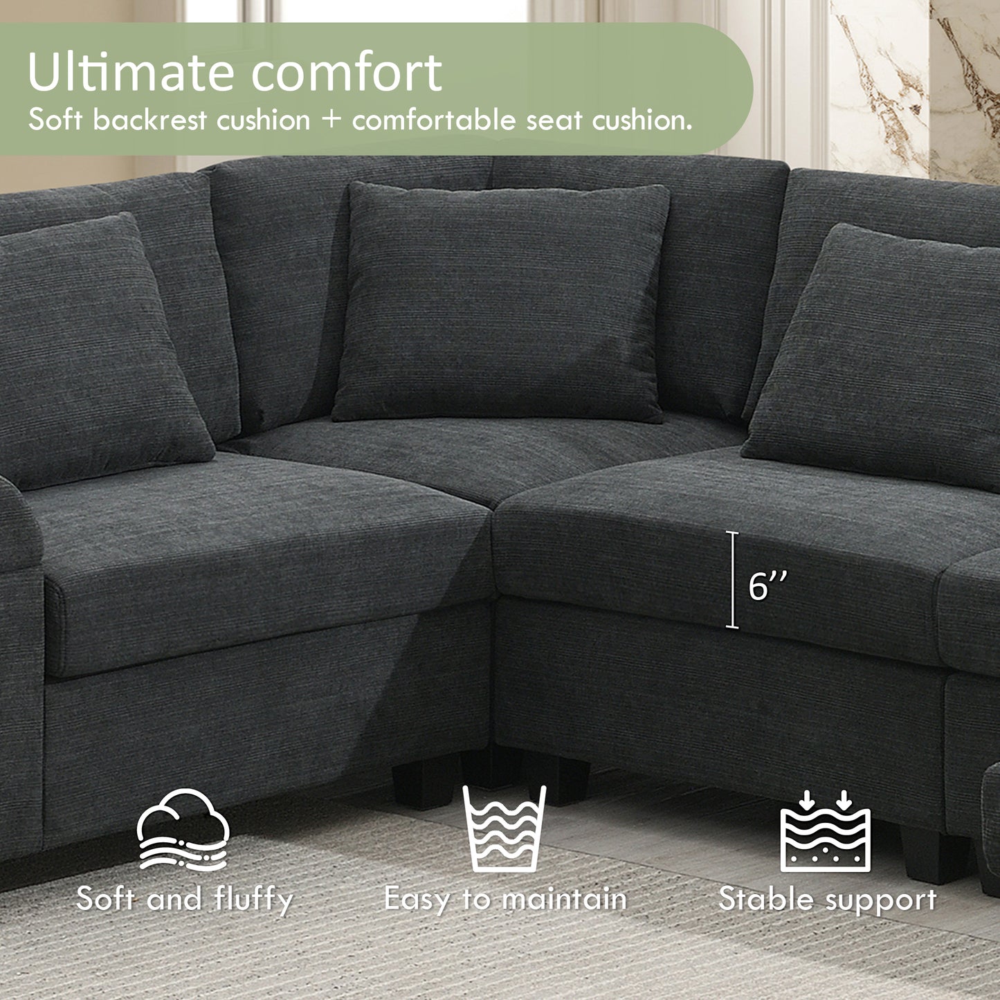 [New+Video]128*67" U Shaped Sectional Sofa,6 Seat Chenille Couch Set with Oversized Ottoman,Hidden Armrest Storage and Cup Holders,USB Charging Ports,Wide Seat Sofa for Living Room,Apartment,2 Colors