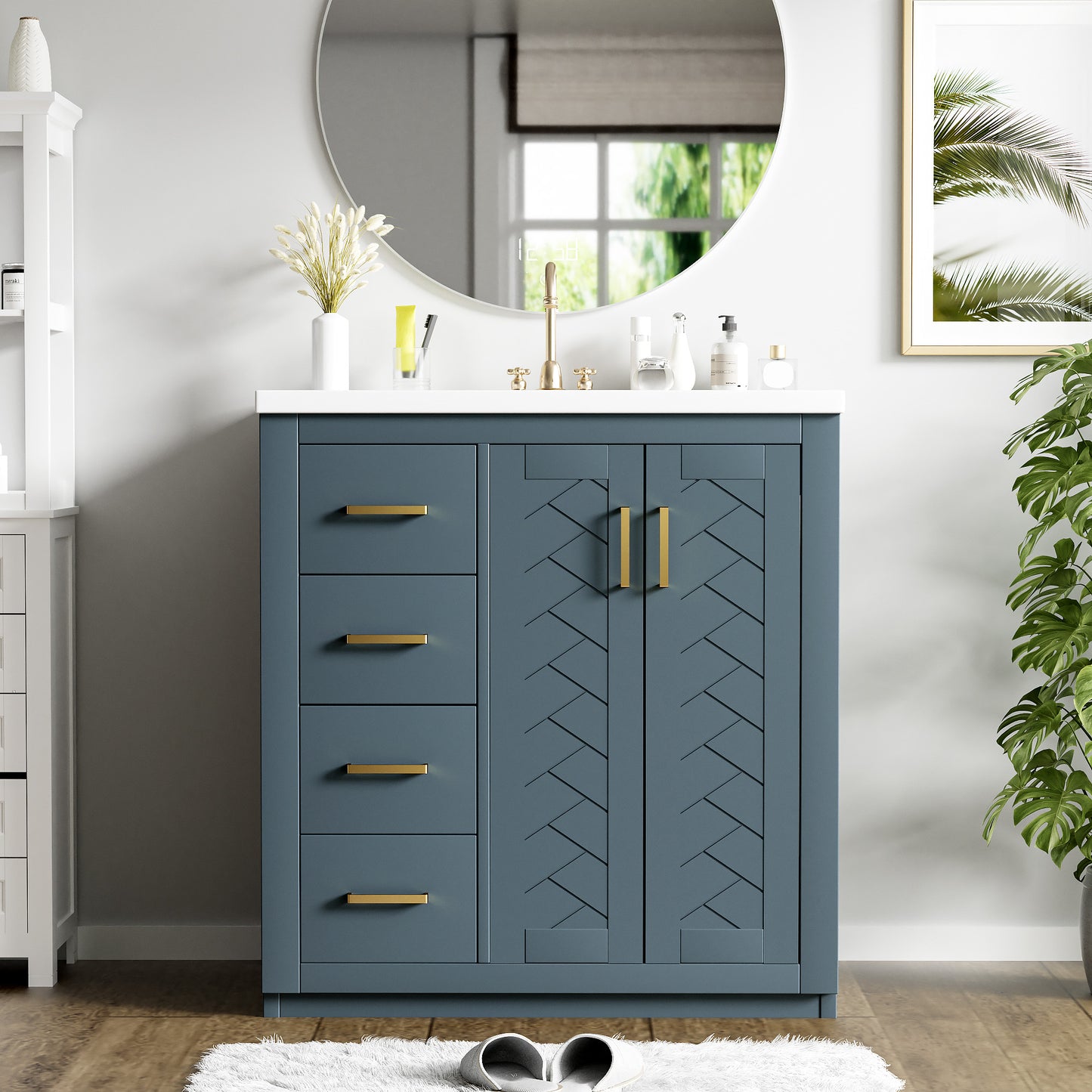 30'' Bathroom Vanity with Ceramic Sink Combo,Solid Wood Frame Bathroom Storage Cabinet, Freestanding Vanity Set with 3 Drawers& Soft Closing Doors