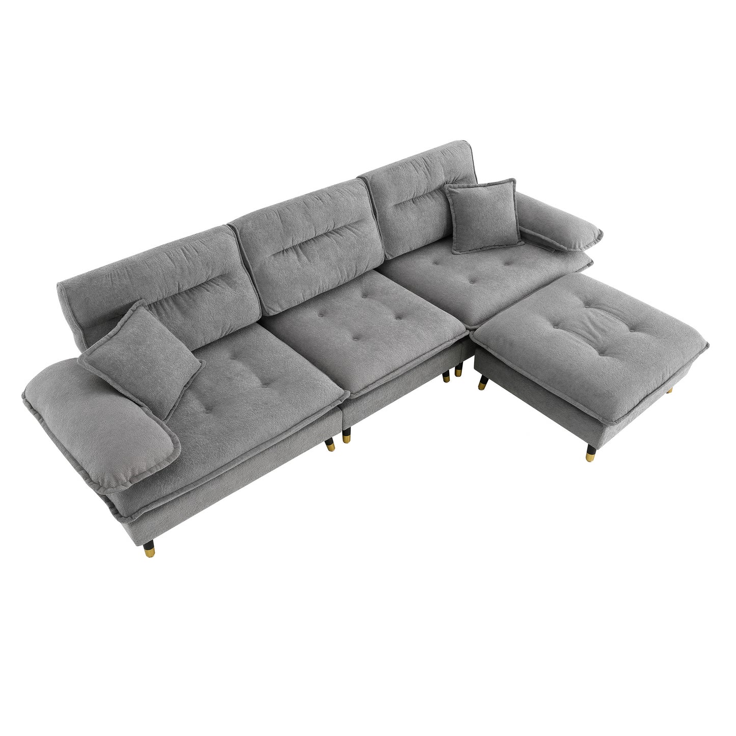 [VIDEO provided][New]106*66.5" L shaped Convertible Sectional Sofa,4 Seat Tufted Couch Set with Two-tone Adjust Legs,Cloud Chenille Fabric,Movable Ottoman for Living Room,  Apartment,Office,3 Colors